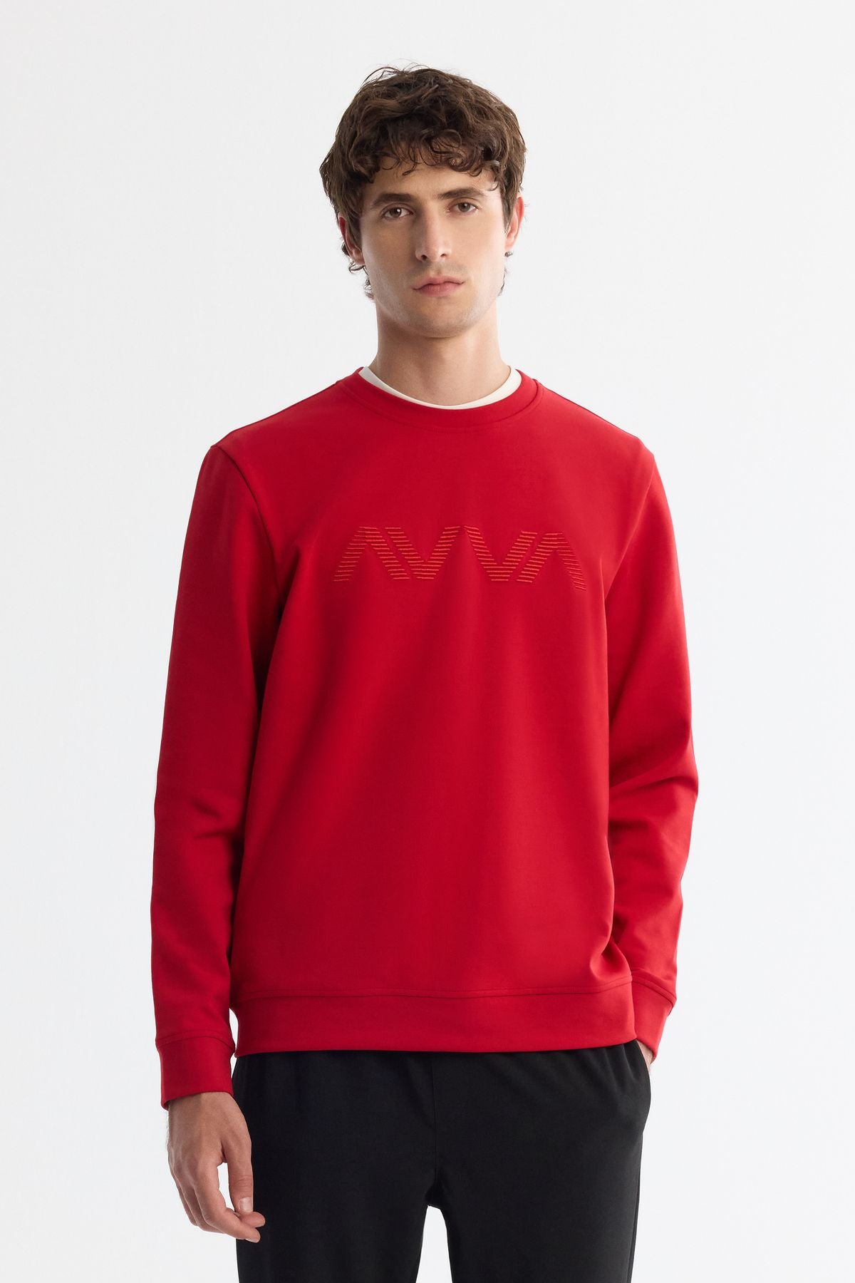 Men's Red Bicycle Collar Cotton Printed Elastan Sweatshirt A42y1227