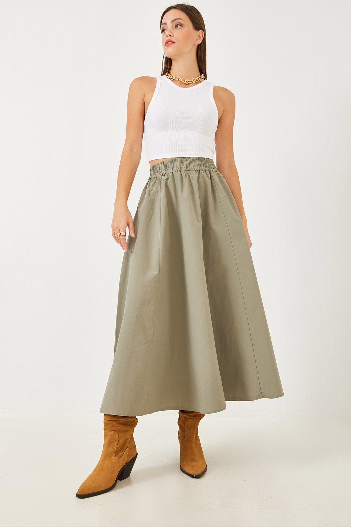 Women's pocket detailed waist tire parachute balloon skirt 60251891