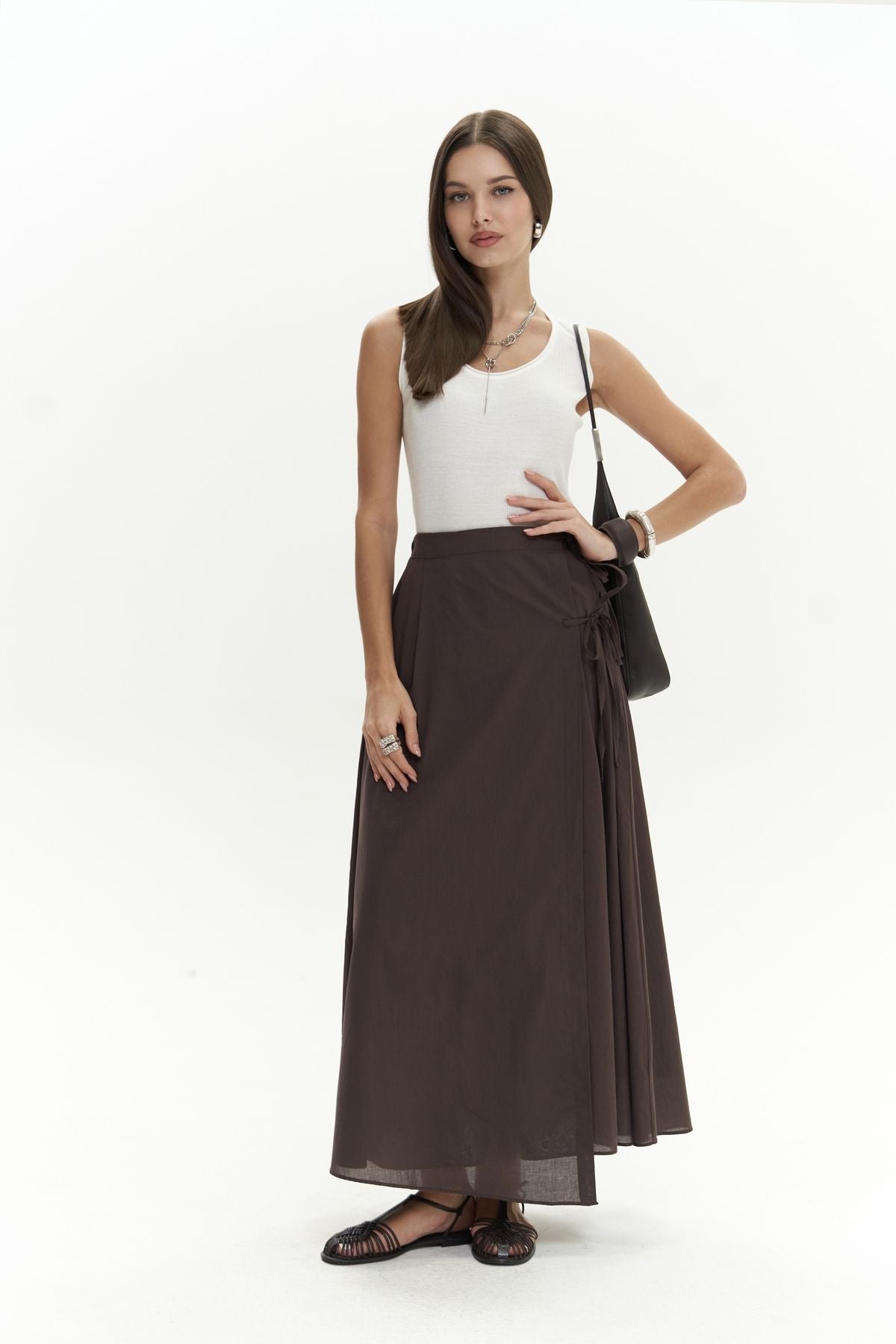 Aida Rope Detail Pleated Coffee Skirt