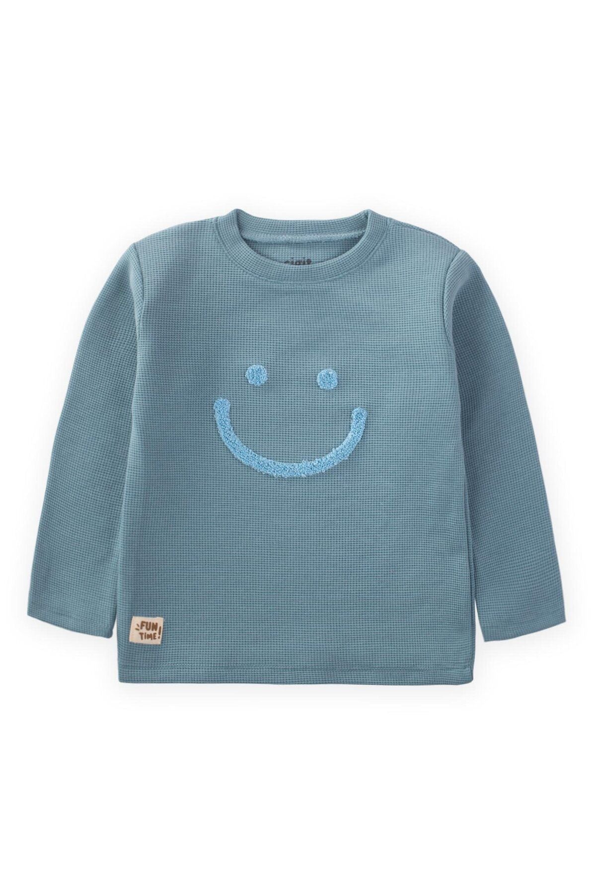 Smile filter embroidery waffle seasonal t-shirt 2-10 age agua