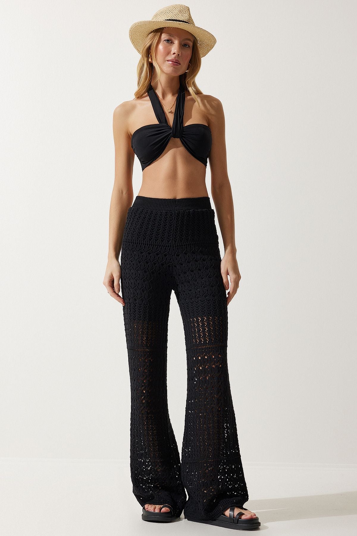 WOMEN BLACK HAPPY TRICO Pants YU00016