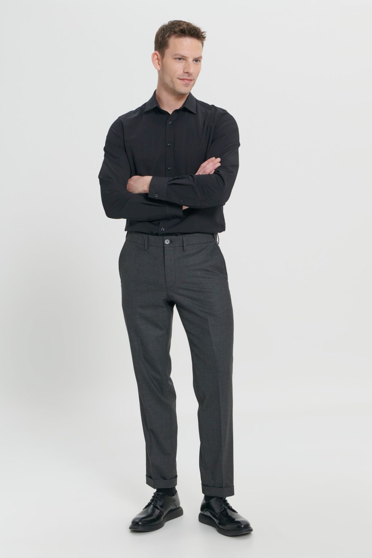 Men's black comfort fit comfortable cutting side pocket patterned waist waist rubber pants
