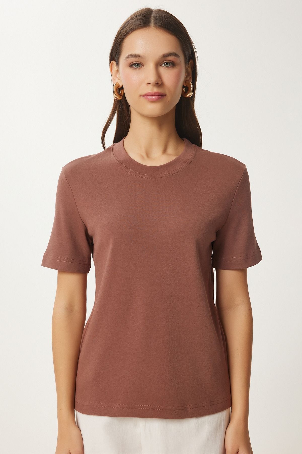 Female Brown Biscuit 2 Pack Cotton Basic Knitting T-Shirt AG00002
