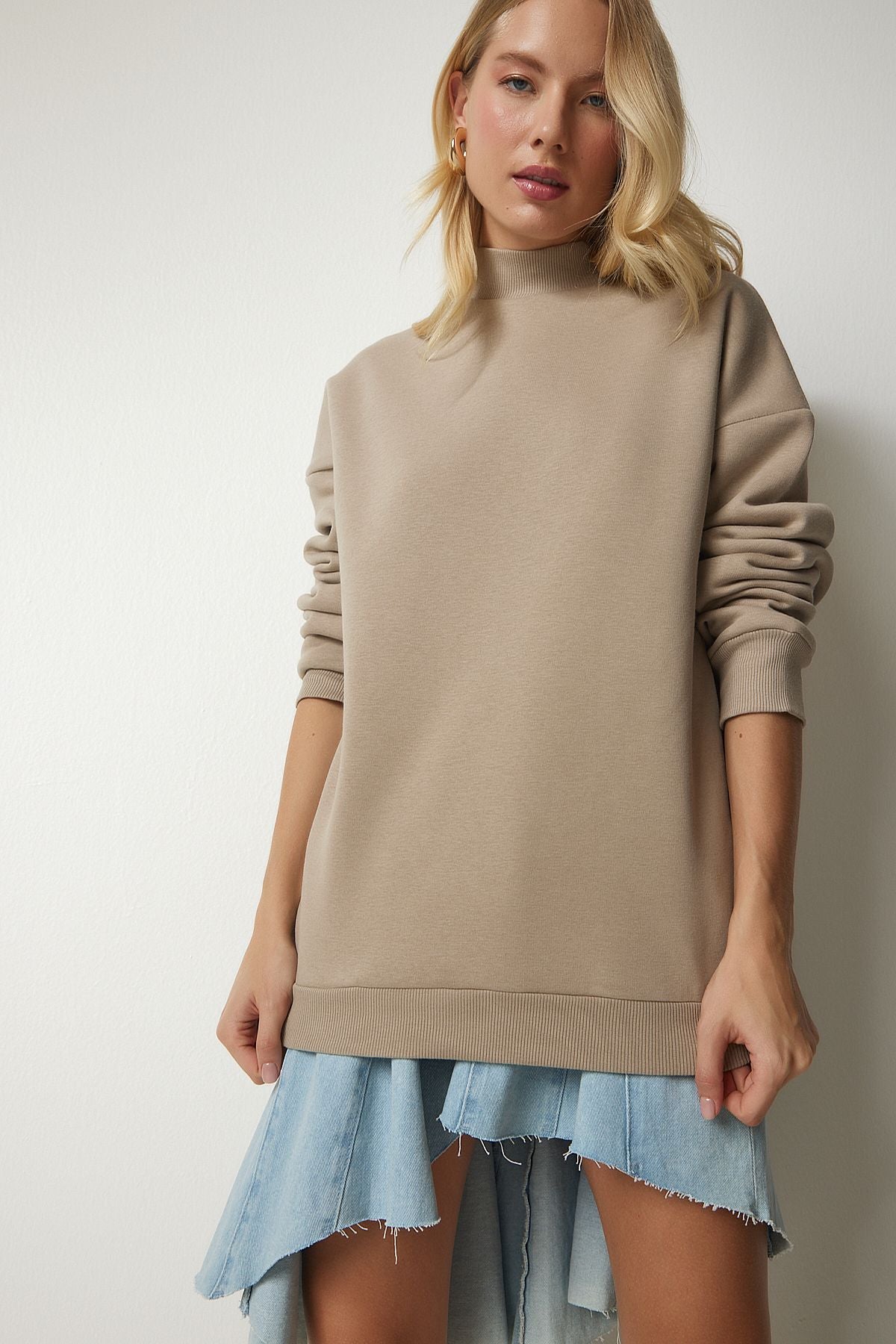 Female mink upright collar basic shrdon Sweatshirt UB00166