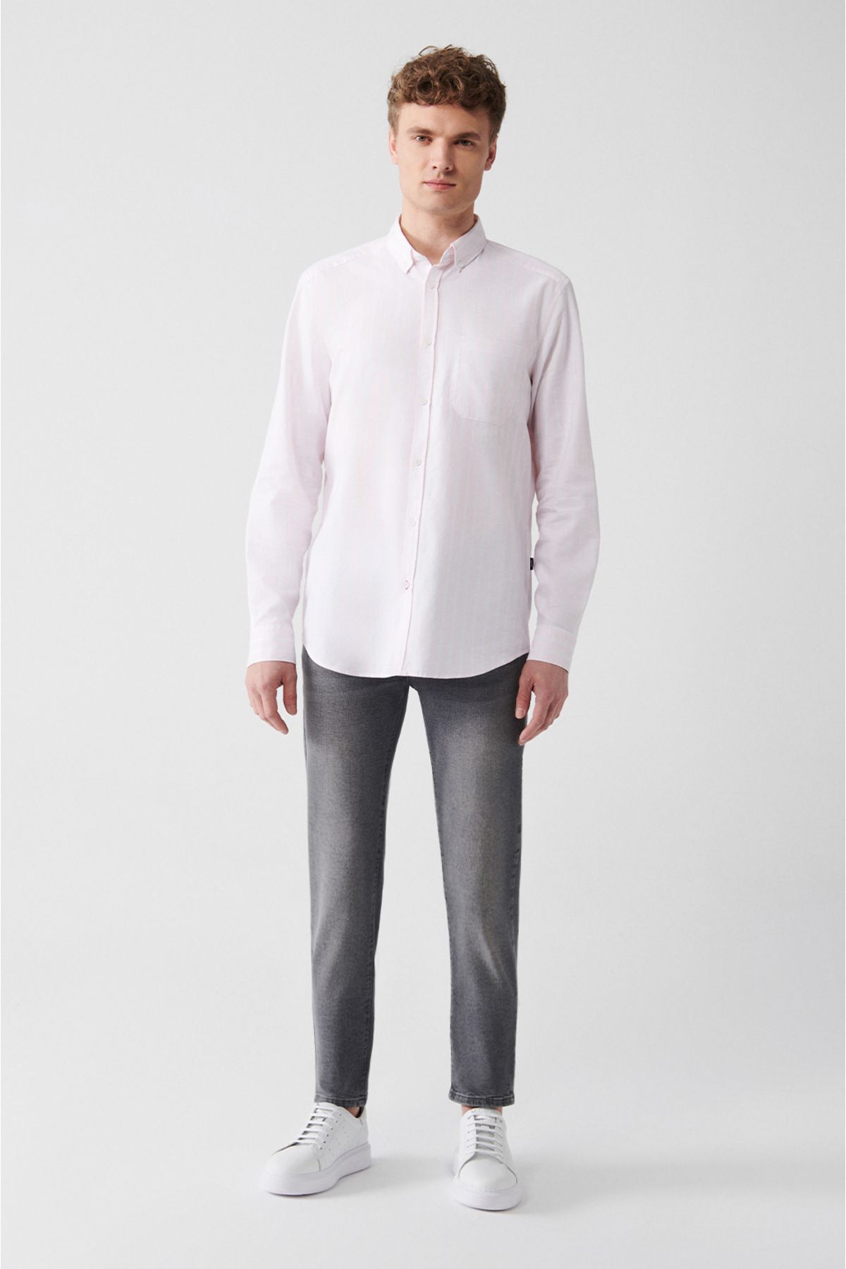 Men's light pink 100 %cotton oxford striped shirt A31y2055