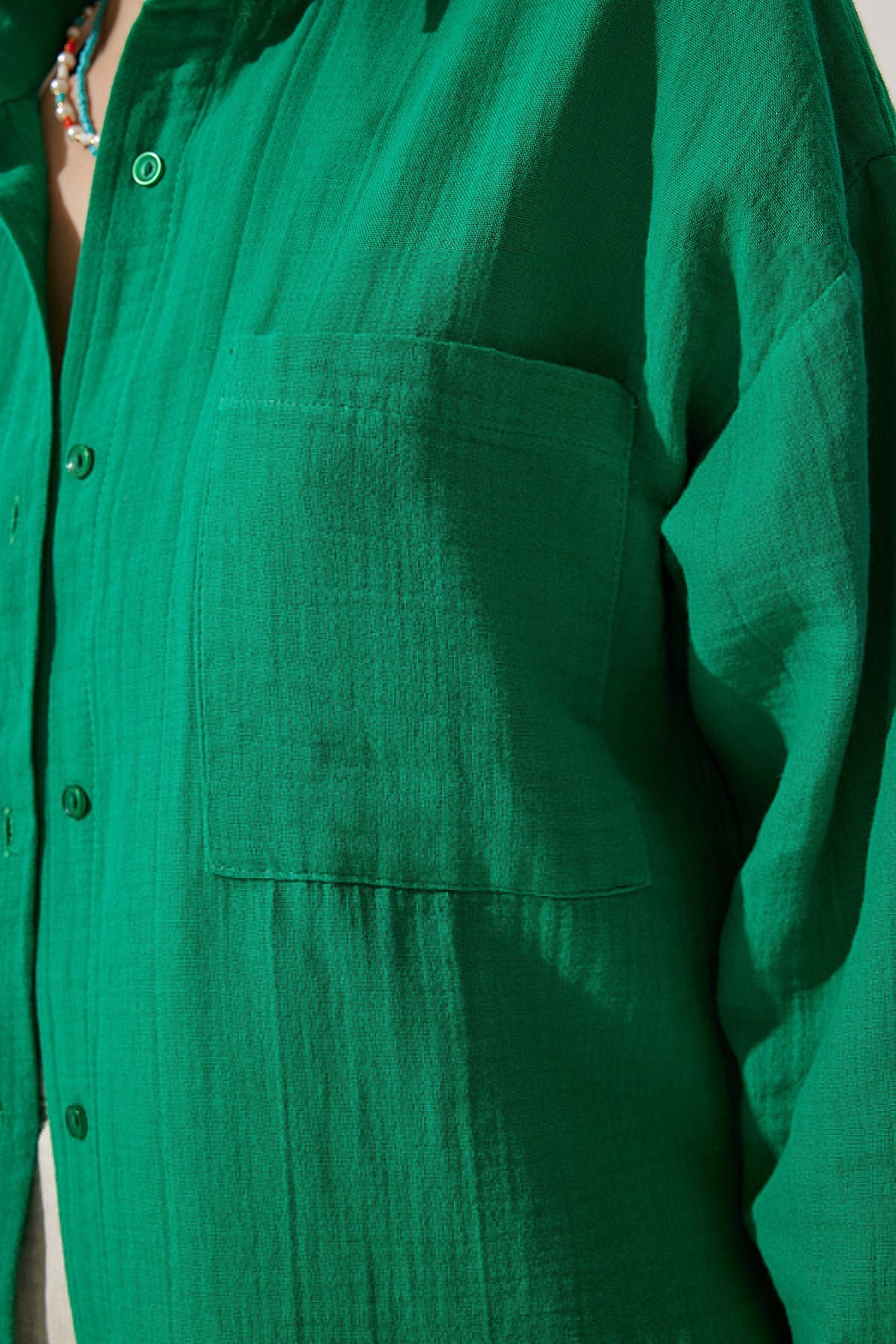 Female Green Pocket Oversize Müslin Shirt MX00150