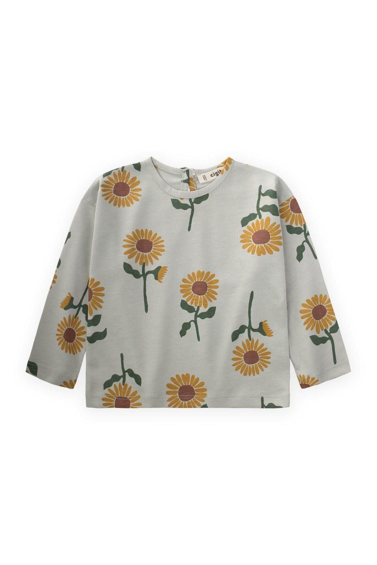 Sunflower Patterned Seasonal Girl Sweatshirt 1-5 Years Mint Green