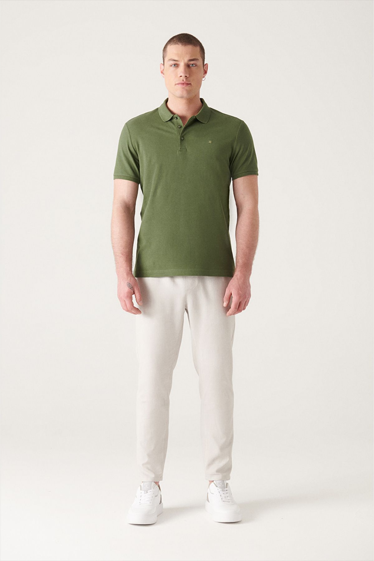 Male Khaki 100 %Cotton Cool Polo Yaka T-Shirt E001004