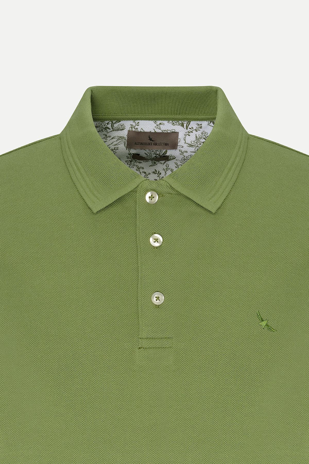 Men's green slim fit narrow cut polo collar 100 %cotton short sleeve t -shirt