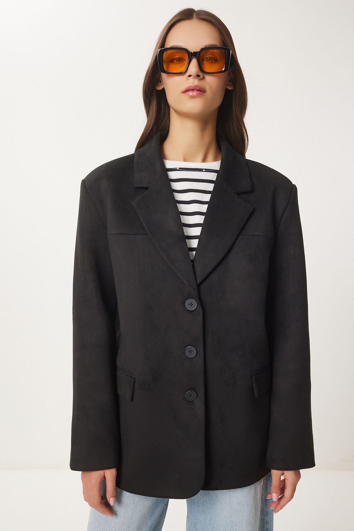 Female Black Premium Suede Blazer Jacket FN03443