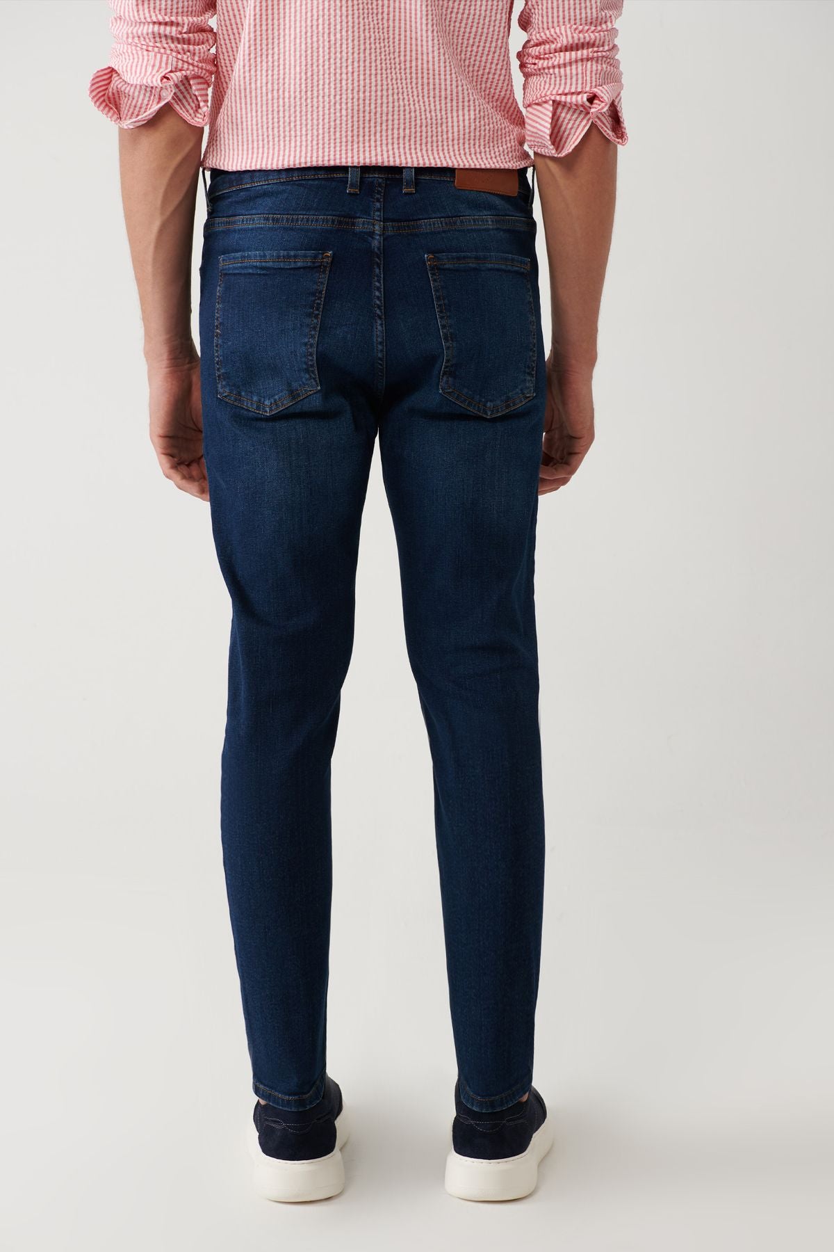 Men's Dark Blue Obedness Washing Flexible Jean Pants B003510