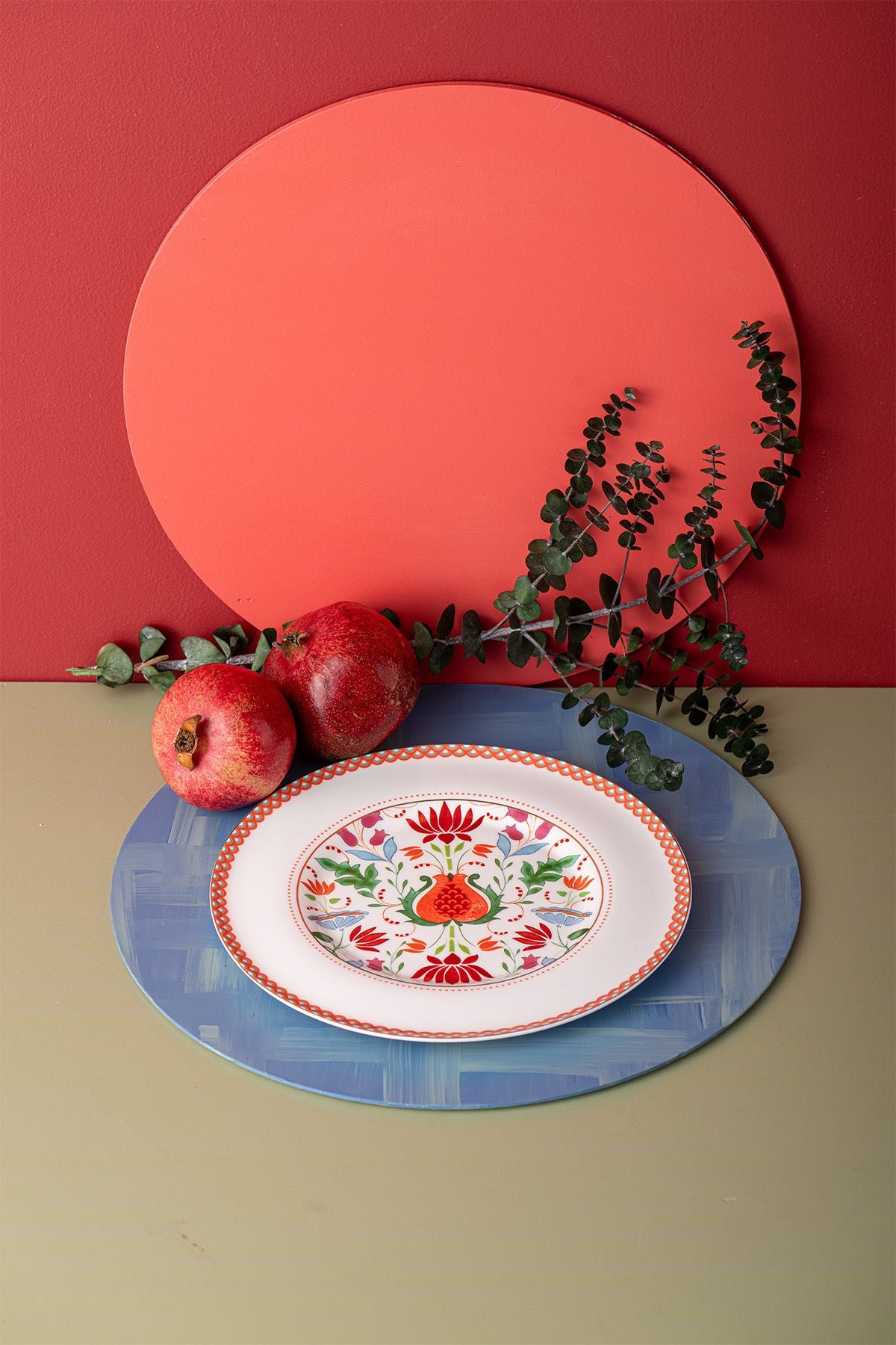 Istanbul Porcelain Pomegranate Fine Bone Service Plate Red 27 Cm