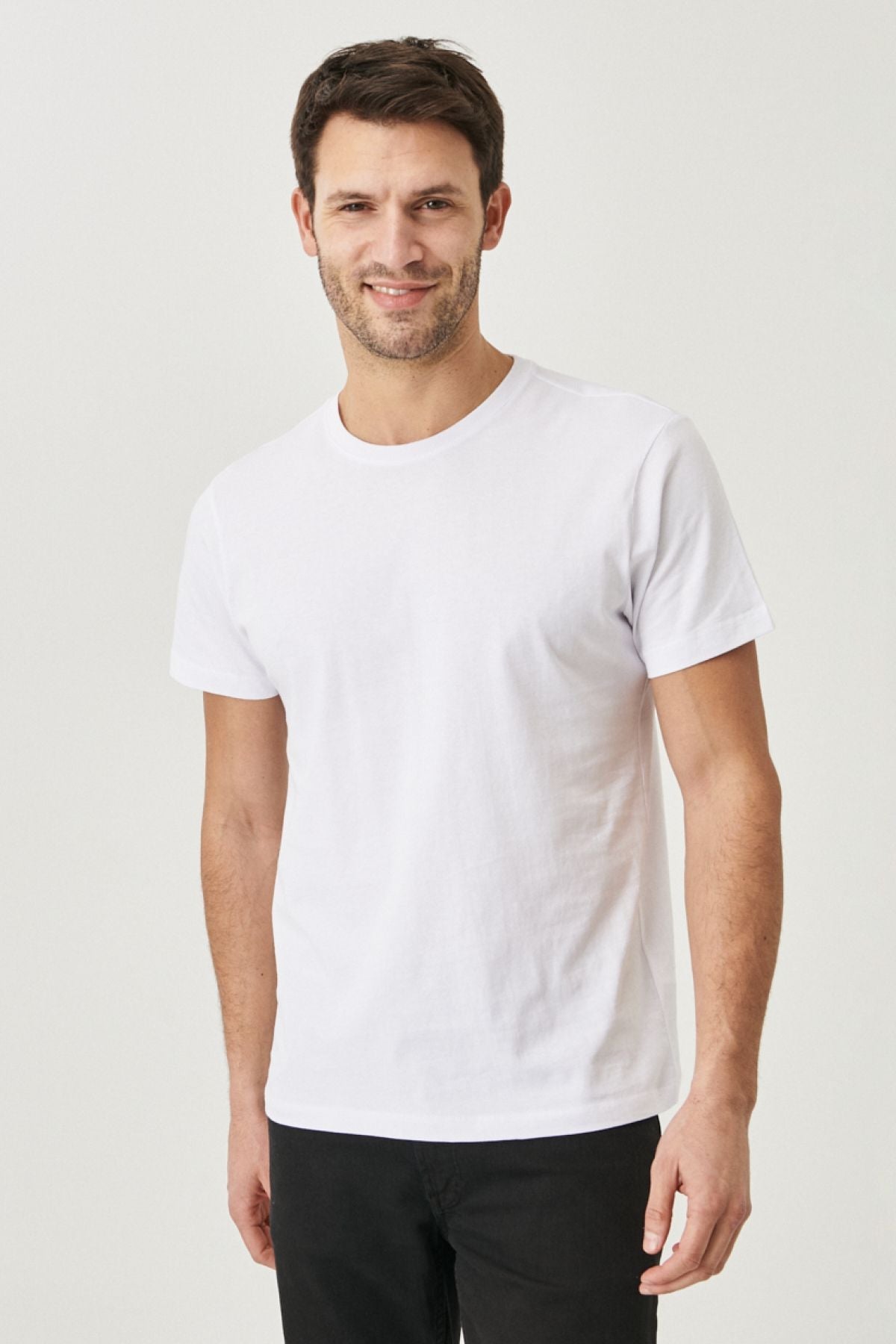 Men's White-White 2 Pl-Pack Slim Fit Narrow Cut Cotton Basic T-shirt