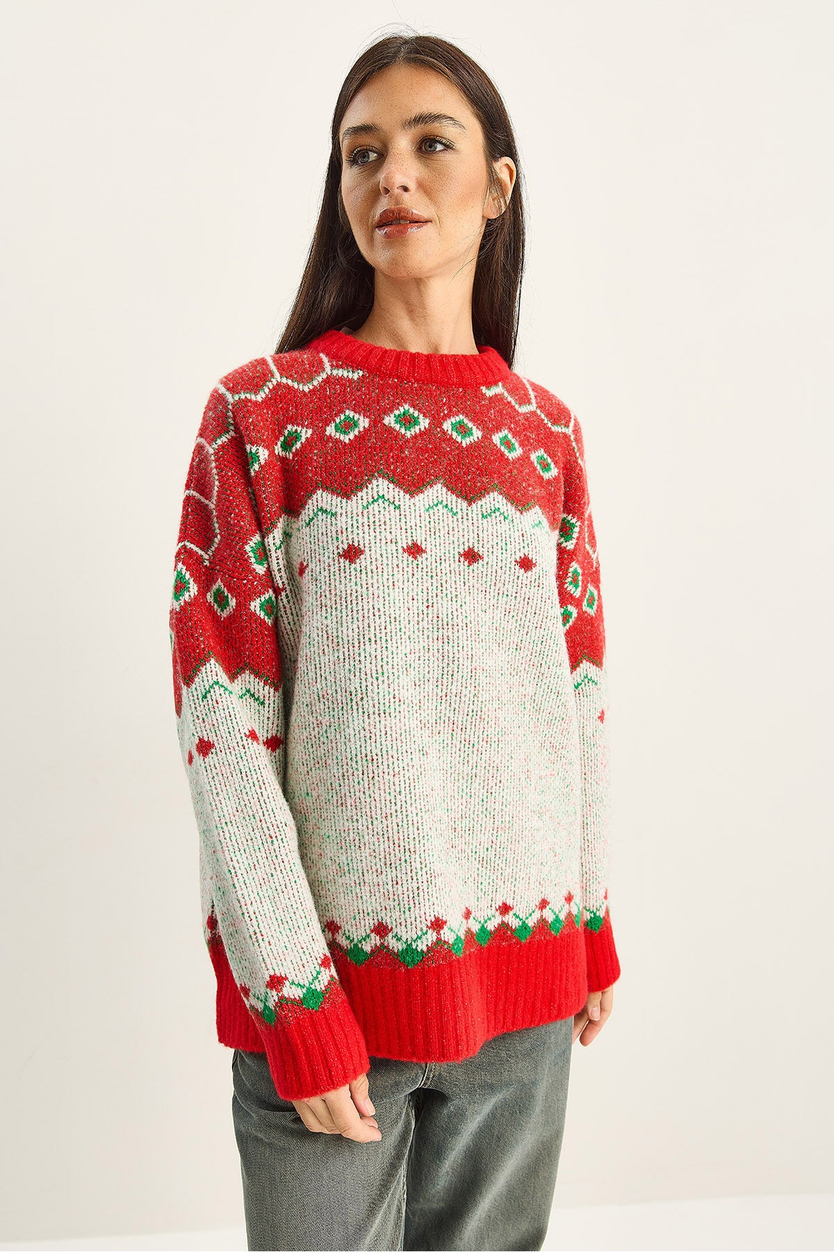 Women's Patterned Oversize Knitwear Sweater TK251157 60283805