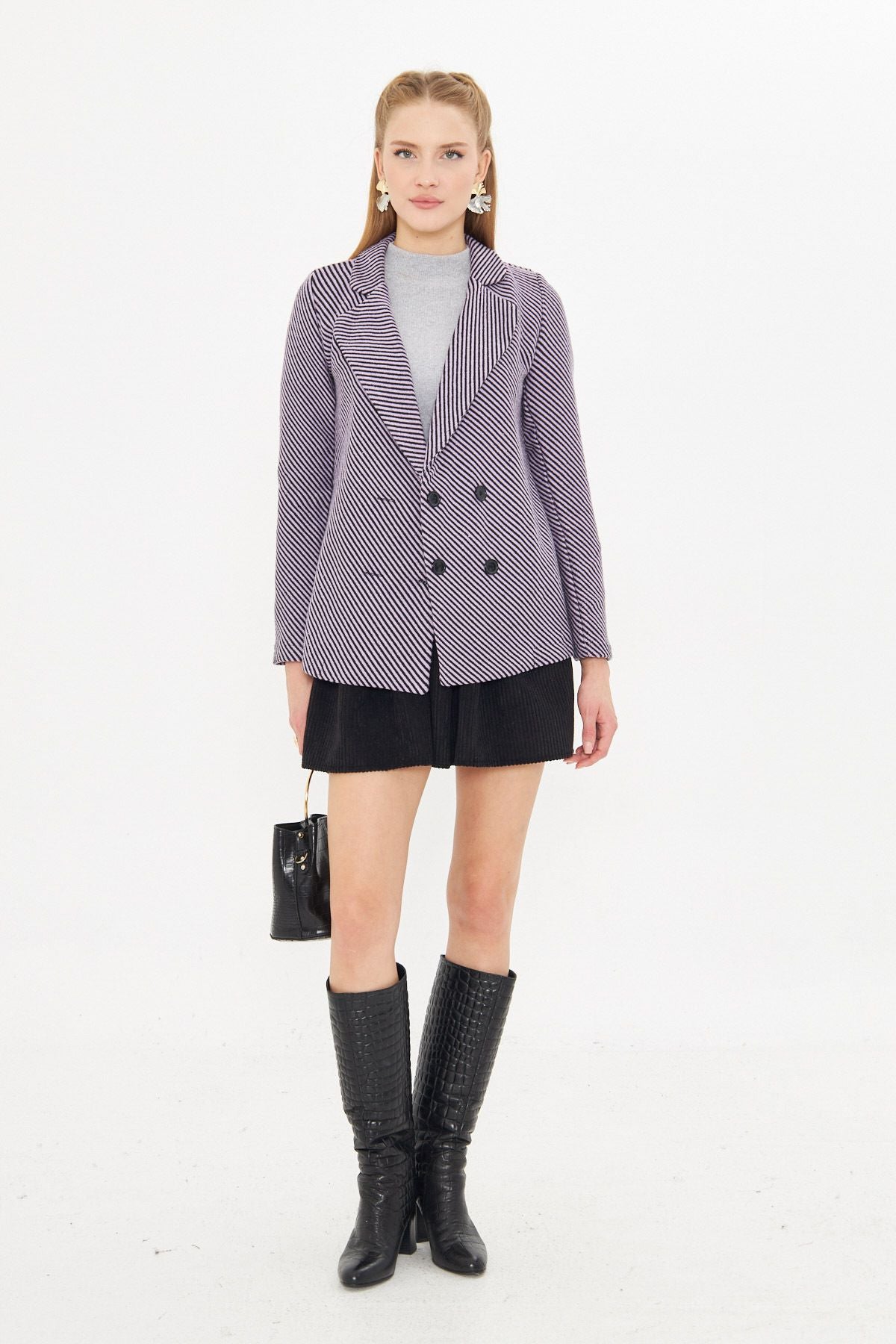 Four button with women's lilac line patterned ARM-24K001037