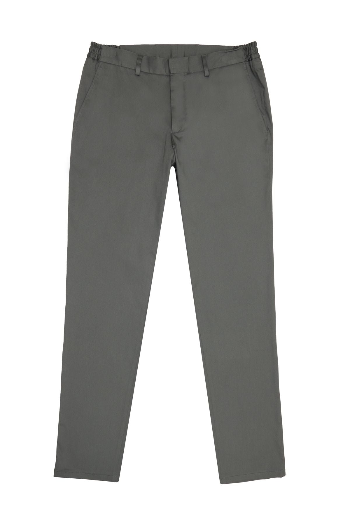 Men's dark gray slim fit narrow cutting side pocket cotton flexible waist tied pants