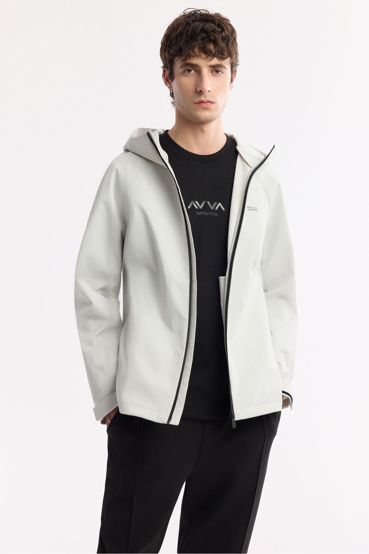 Men's light gray hooded collar windproof water repulsive light coat A51y6035