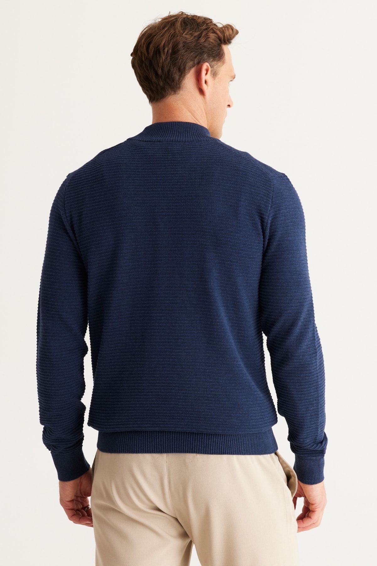 Men's Indigo standard fit half fisherman collar cotton patterned knitwear sweater