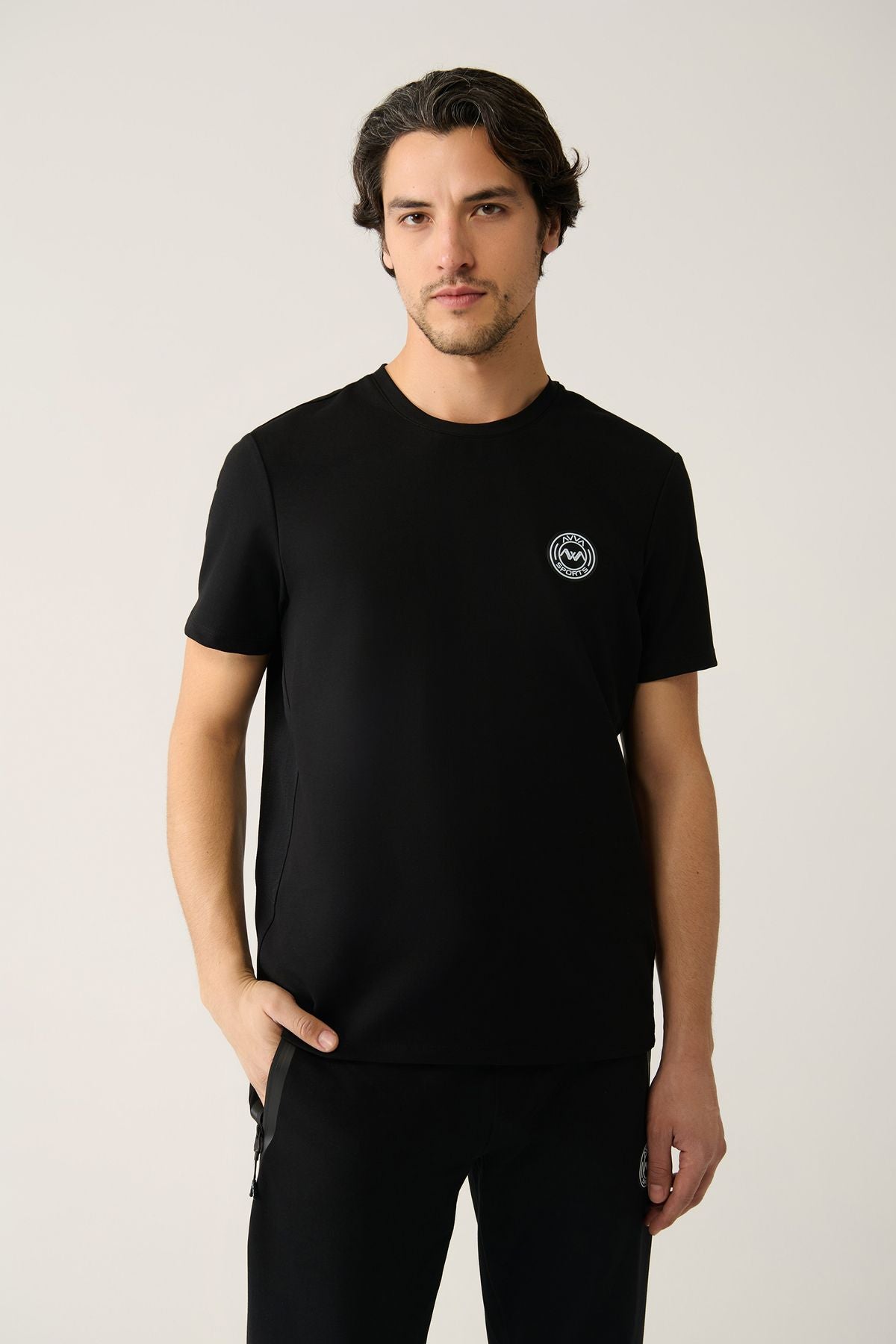 Erkek Siyah Bisiklet Yaka Jersey Kumaş Garnili T-shirt A41y1114