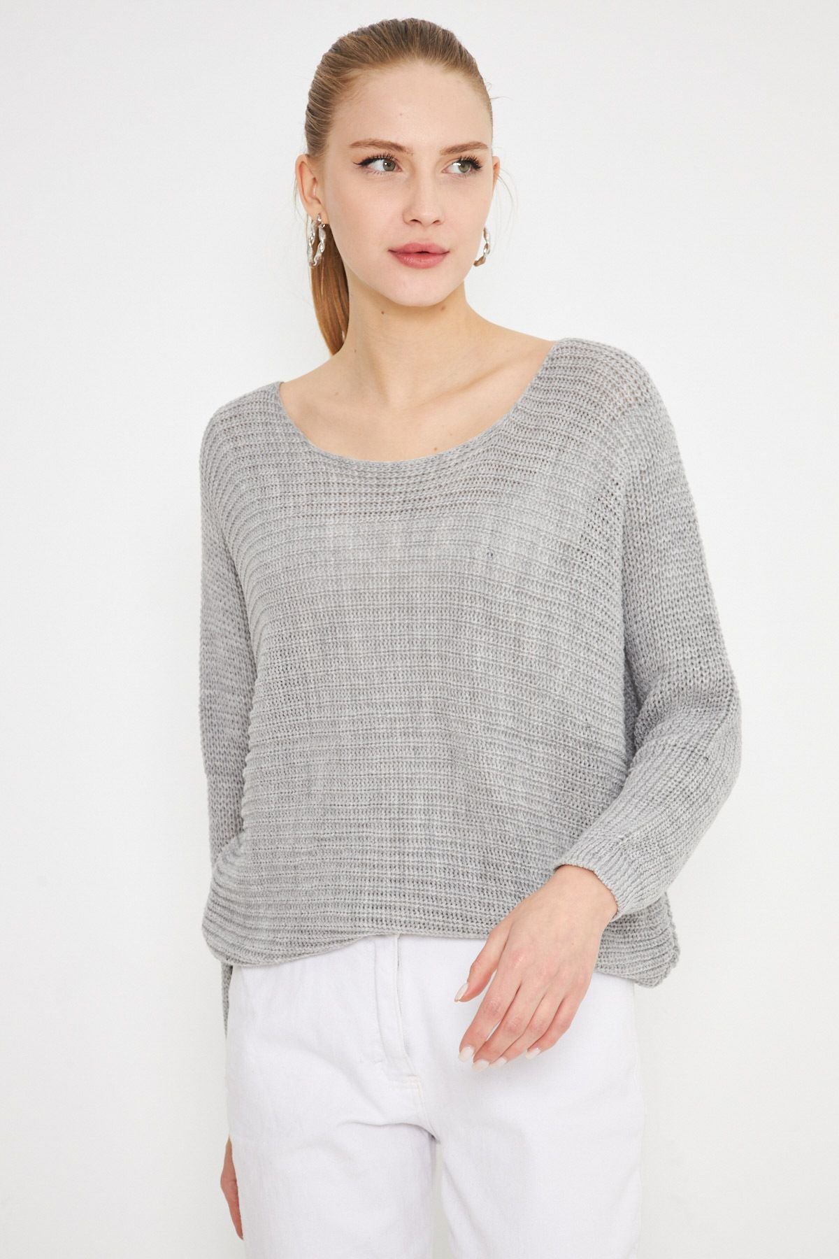 Women's Gray Thessaloniki Salaş Triko Sweater ARM-21K012010