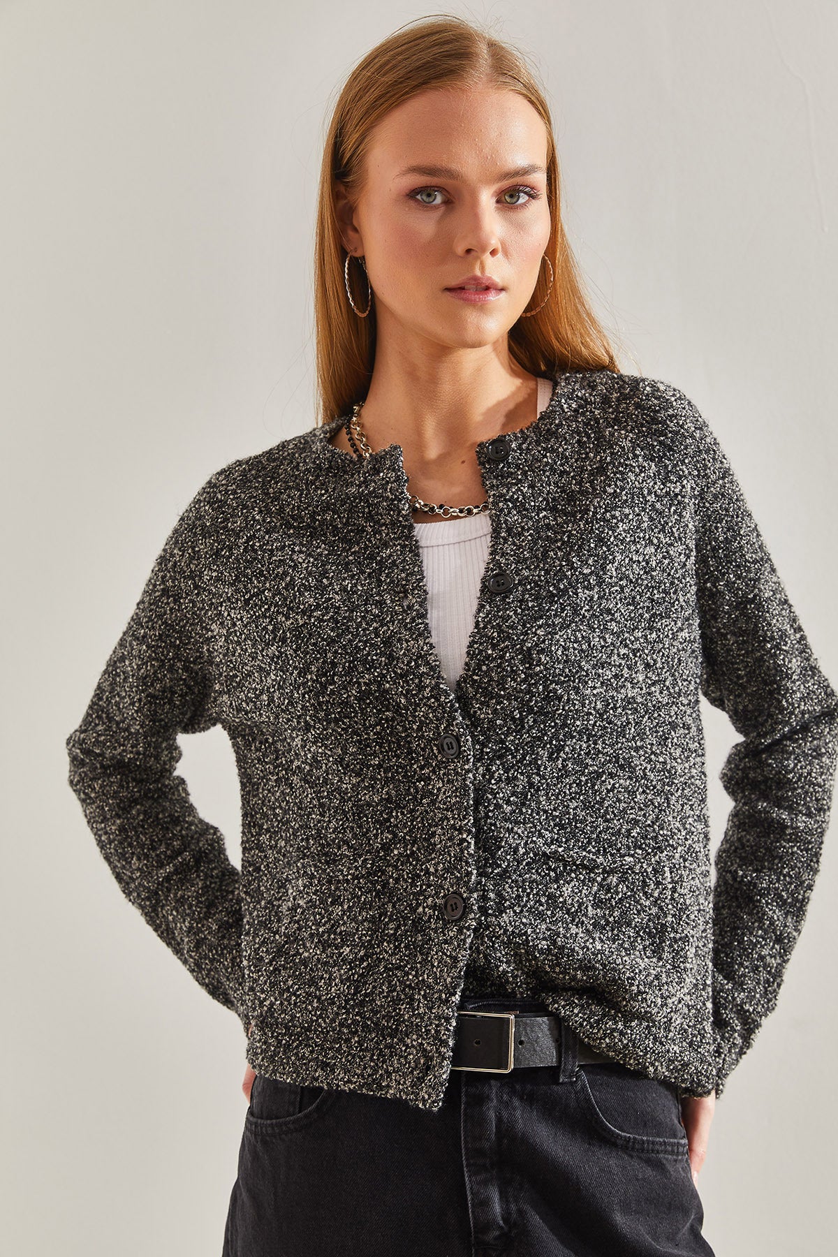 Women's Buttoned Boucle Cardigan 20234520