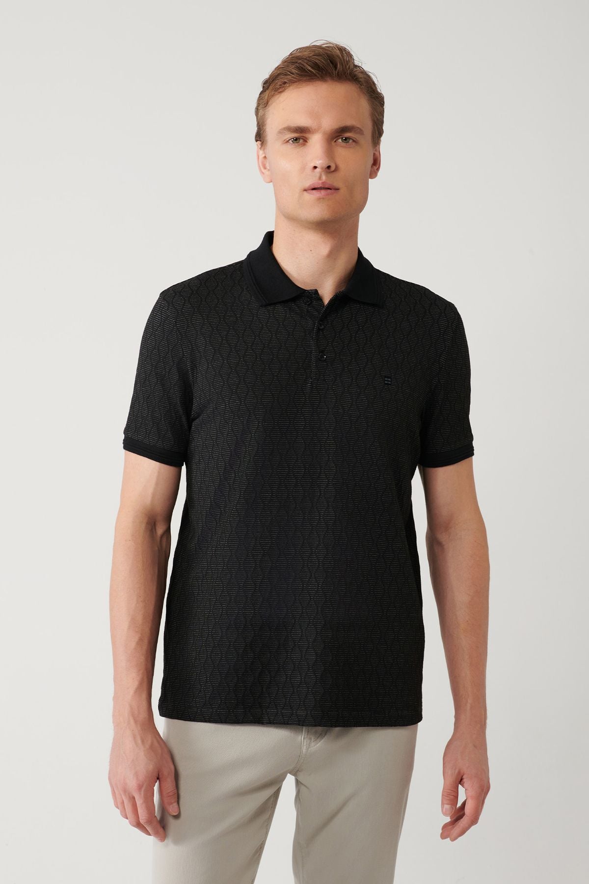 Men's Black 3 Buttoned Jacquard Polo Yaka T-shirt A41y1051
