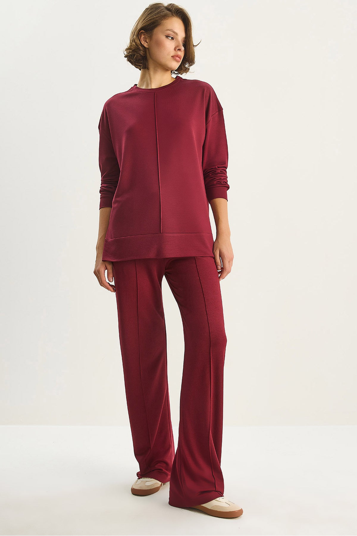 Women's Crew Neck Long Sleeve Top Ribbed Waist Loose Pants Modal Suit 9401 60283624