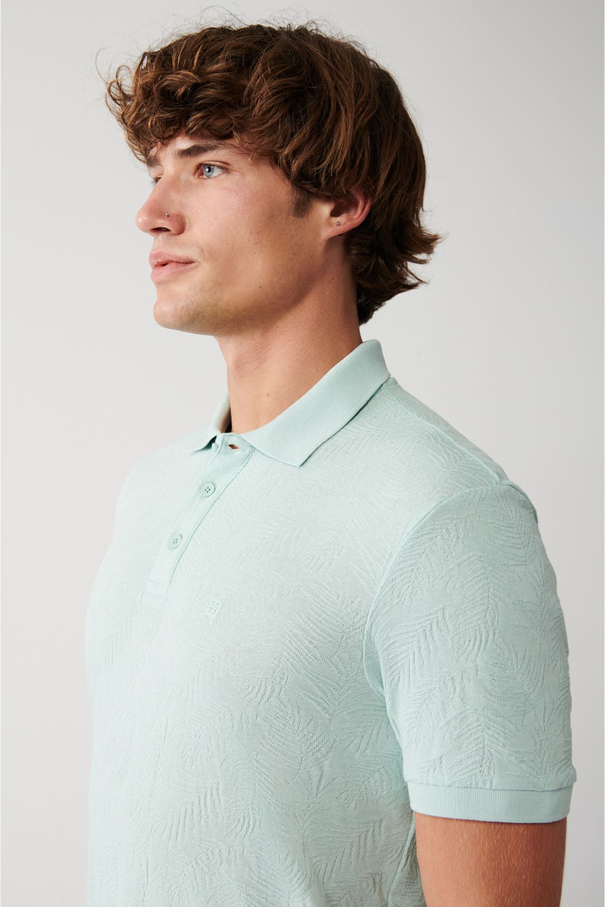 Men's Mint Green 100 %Cotton 3 Button Polo Yaka T-shirt A31y1194