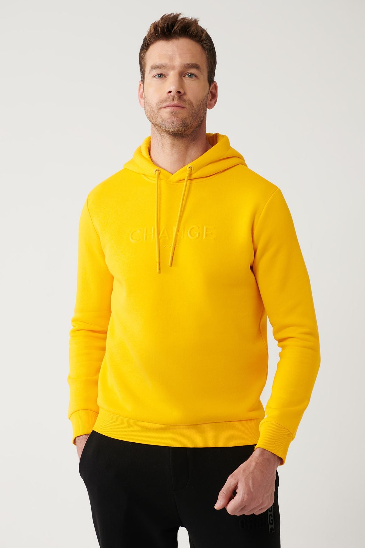 Men's Yellow Hooded 3 -IP -Shadon Printed Sweatshirt A32Y1240