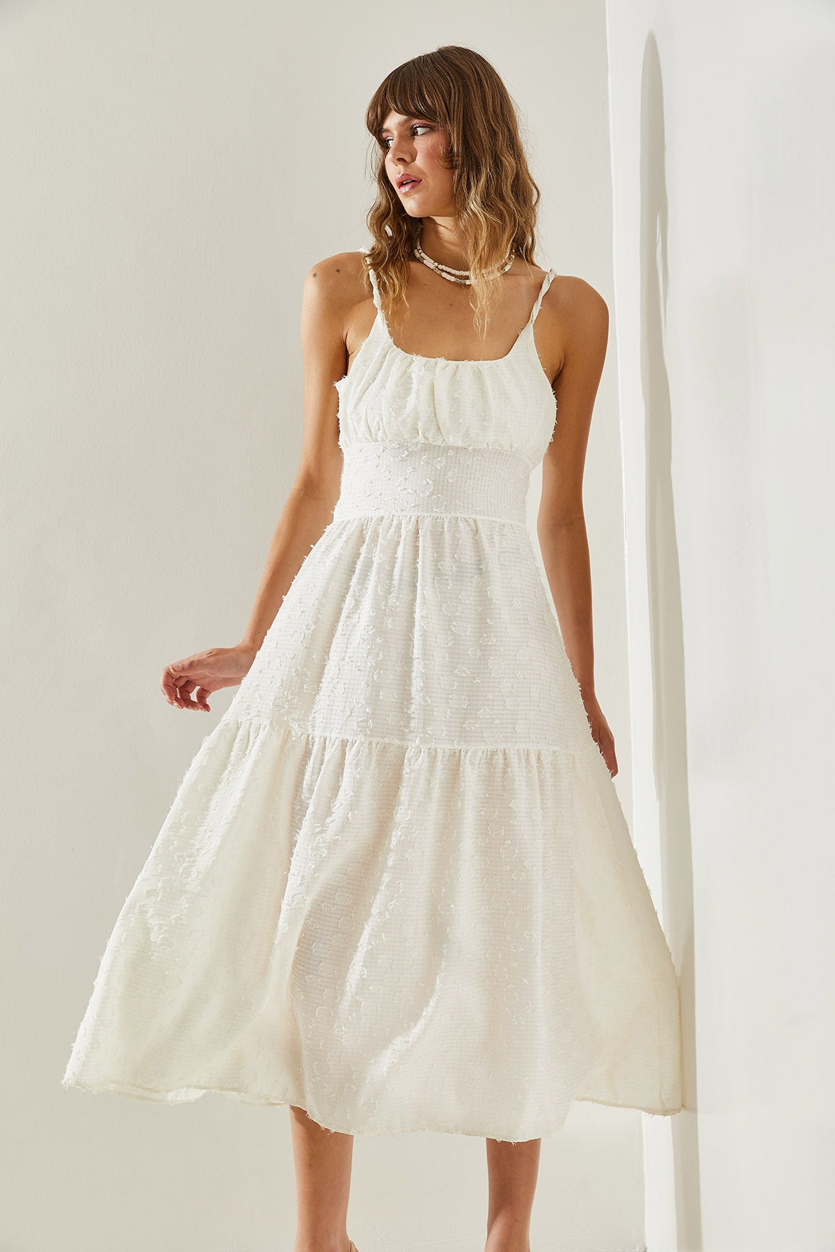 Women's Thin Printed Strap Layered Woven 5616 Dress 60251366