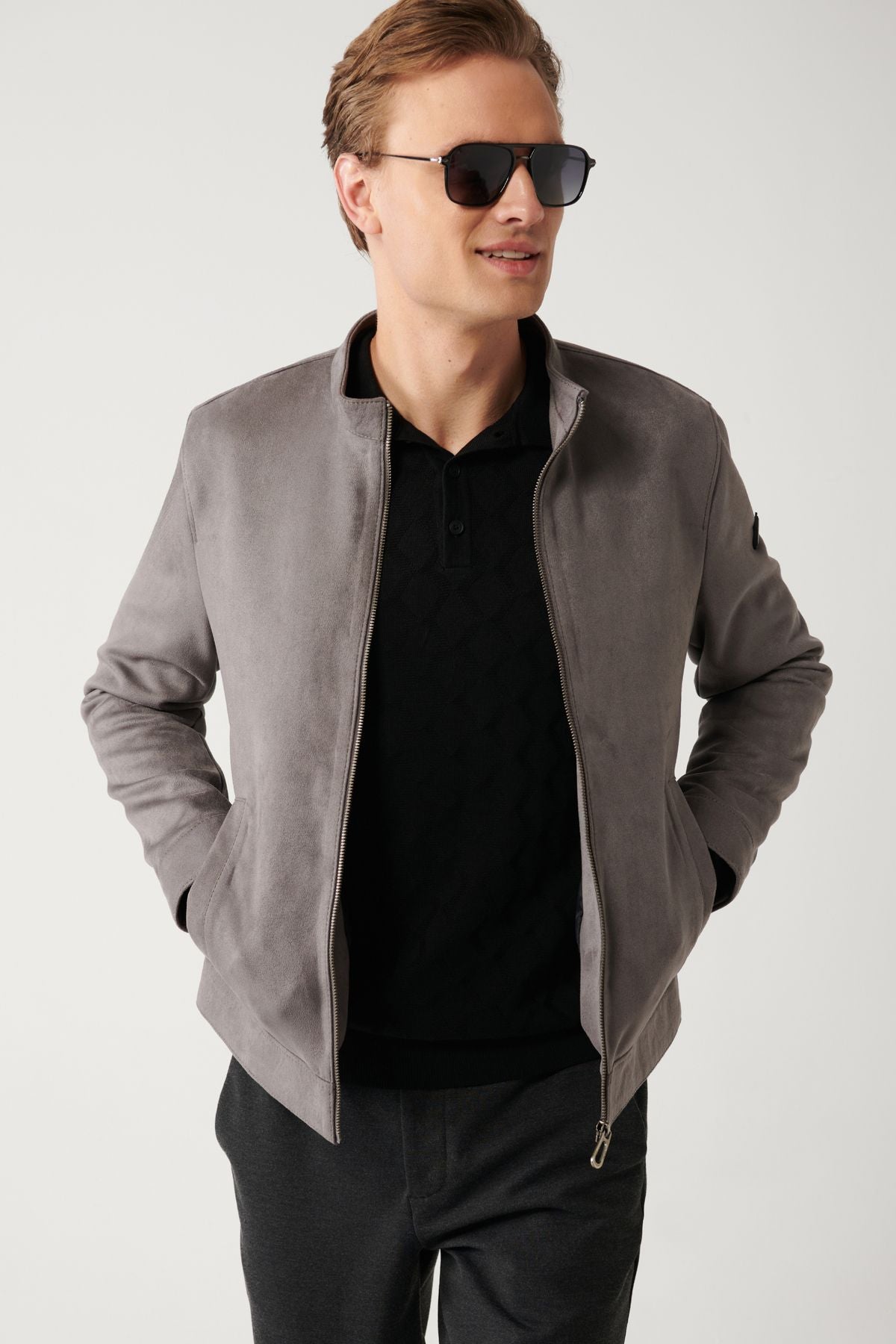 Men's anthracit suede textured front zipper Fine Mont B006002