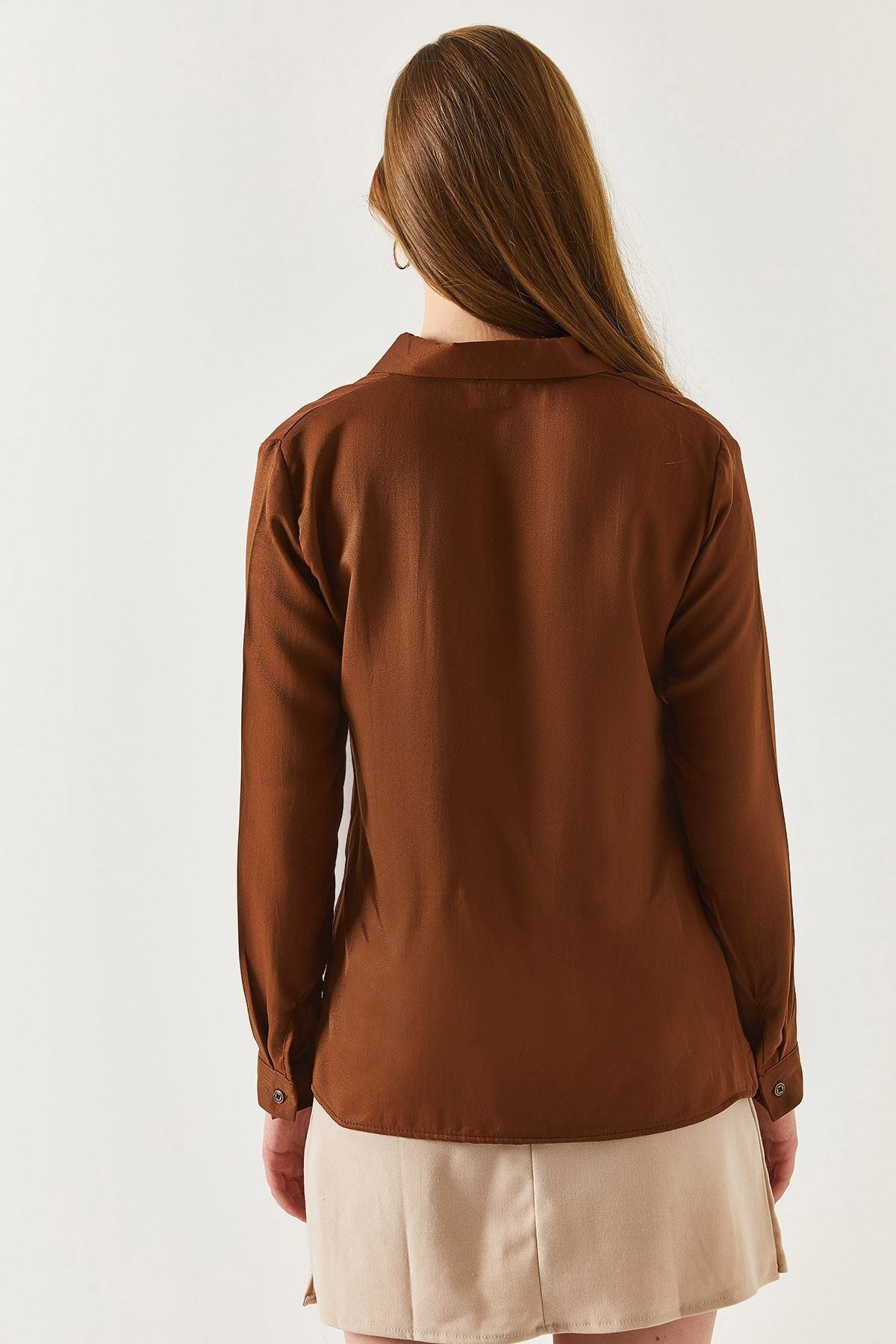 Female Coffee Long Sleeve Flat Shirt ARM-18Y001176