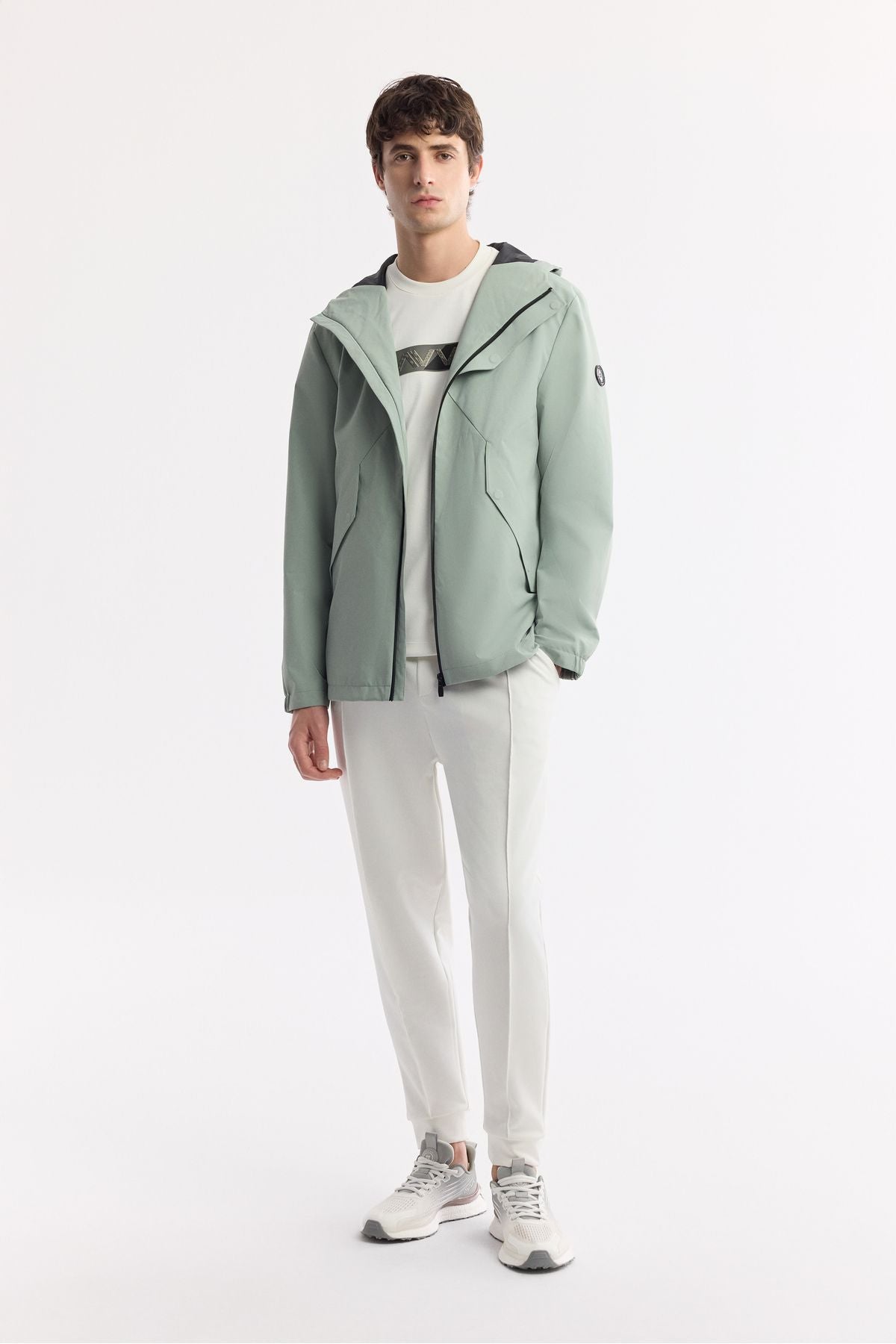 Men's Mint Green Hooded collar windproof light coat A51y6054