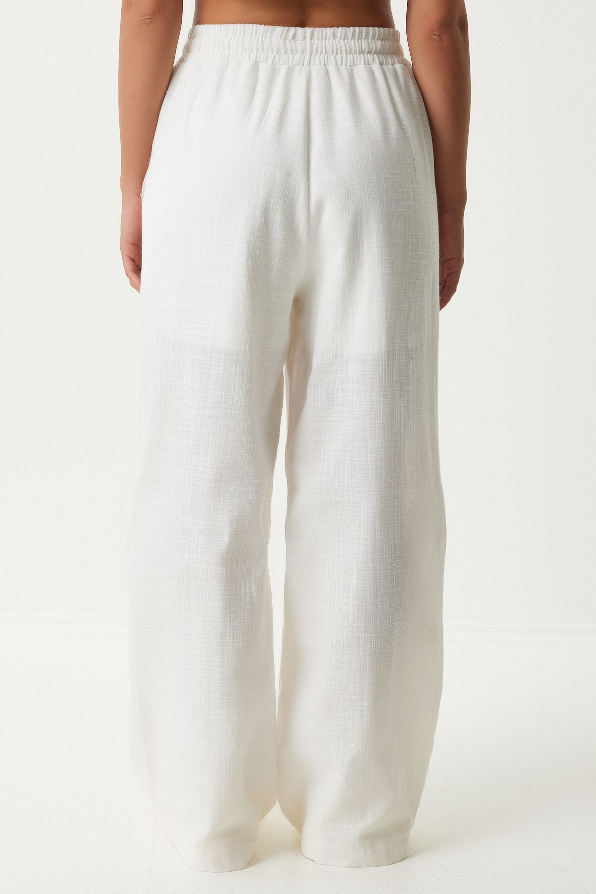 Women's white abundant cut linen pants DP00205