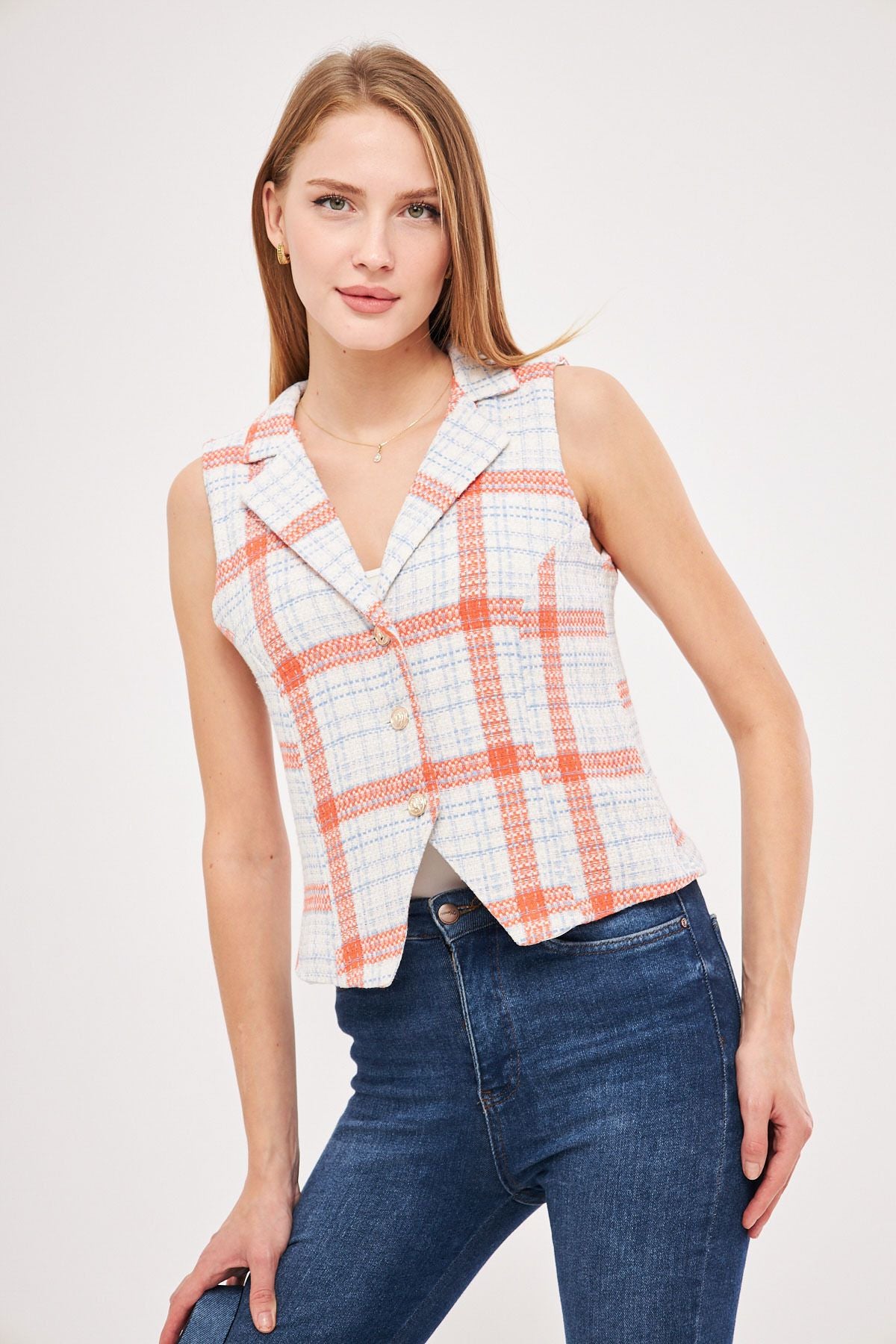 Female Orange-Blue Men's Collar Sitting on the Body Primary Vest ARM-25K001032