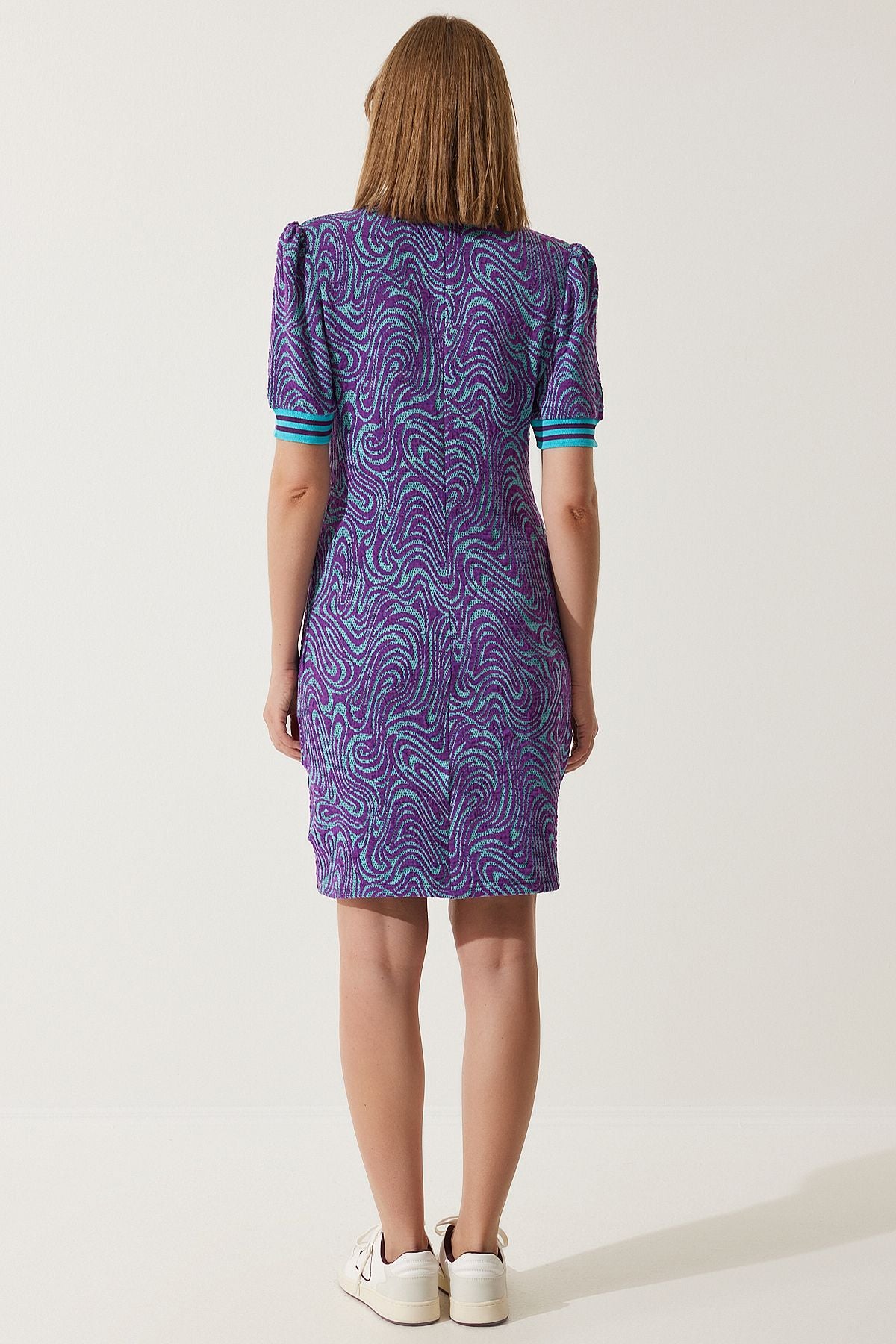 Woman Purple Patterned Polo Yaka knitwear dress NV00069
