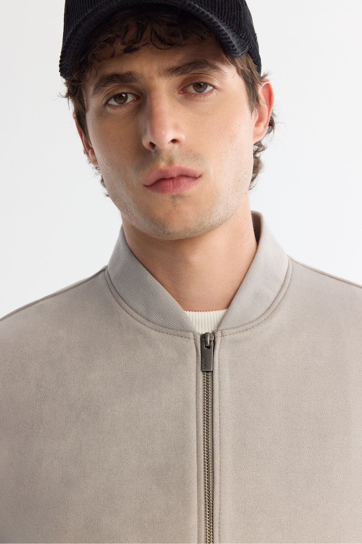 Men's light gray zipper suede -looking Bomber Ince Mont B006045