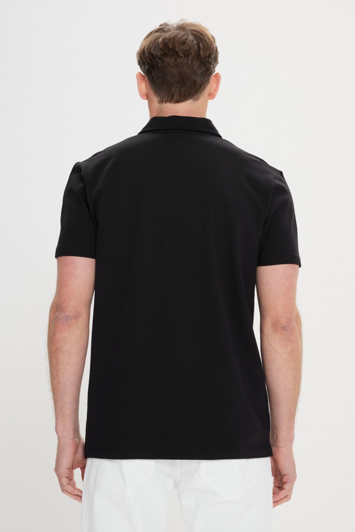 Men's black slim fit narrow cut 100 %cotton printed Polo Yaka T -shirt
