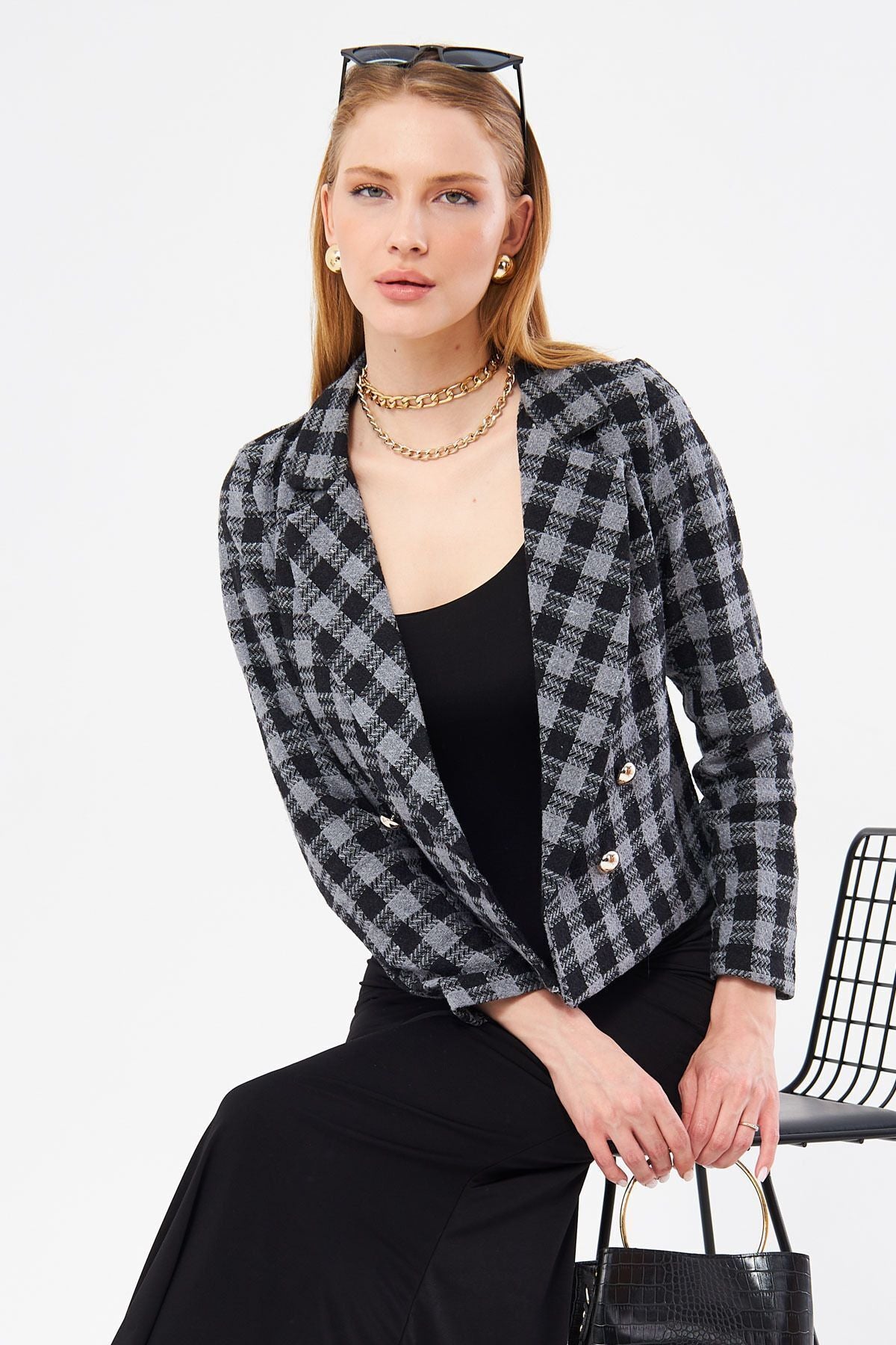Female smoked Cruve collar Tüvit Crop jacket ARM-24K001014