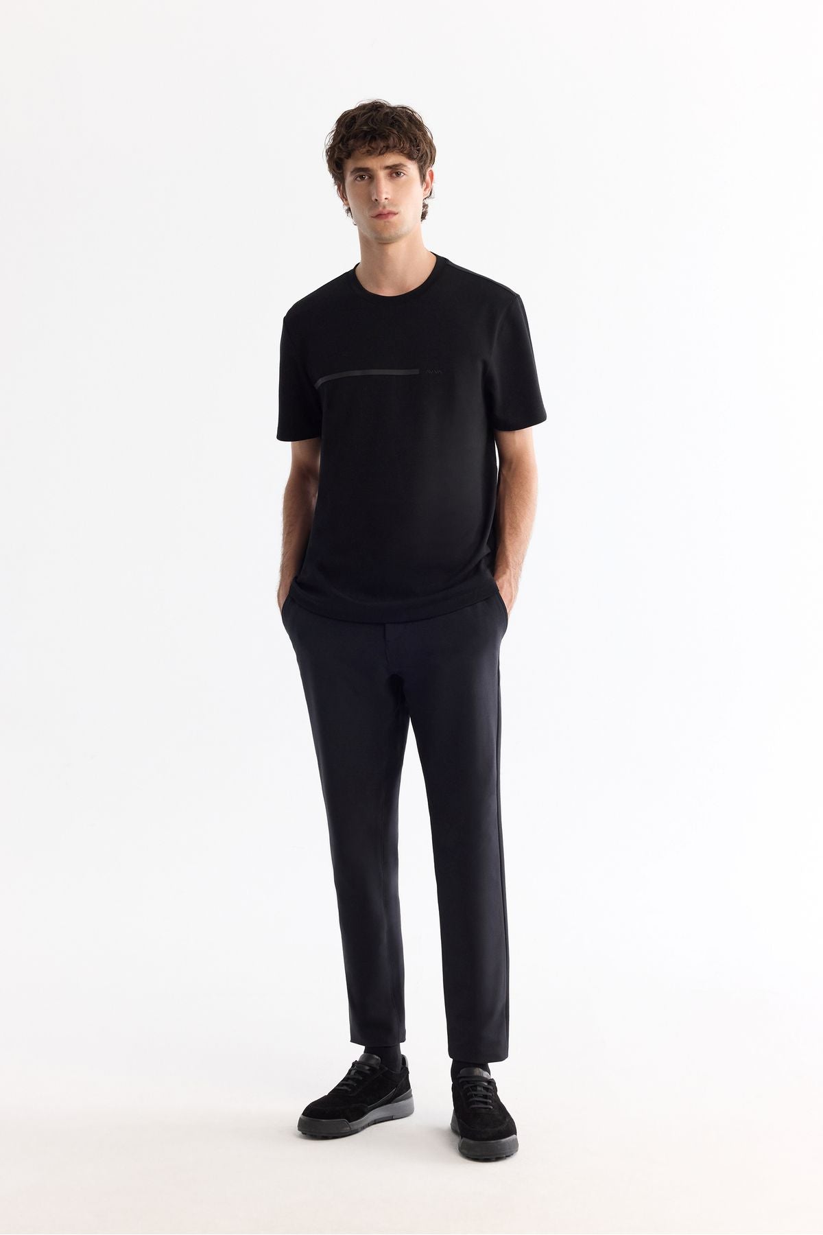 Men's black bike collar Elastan Interlok T-shirt A42y1003