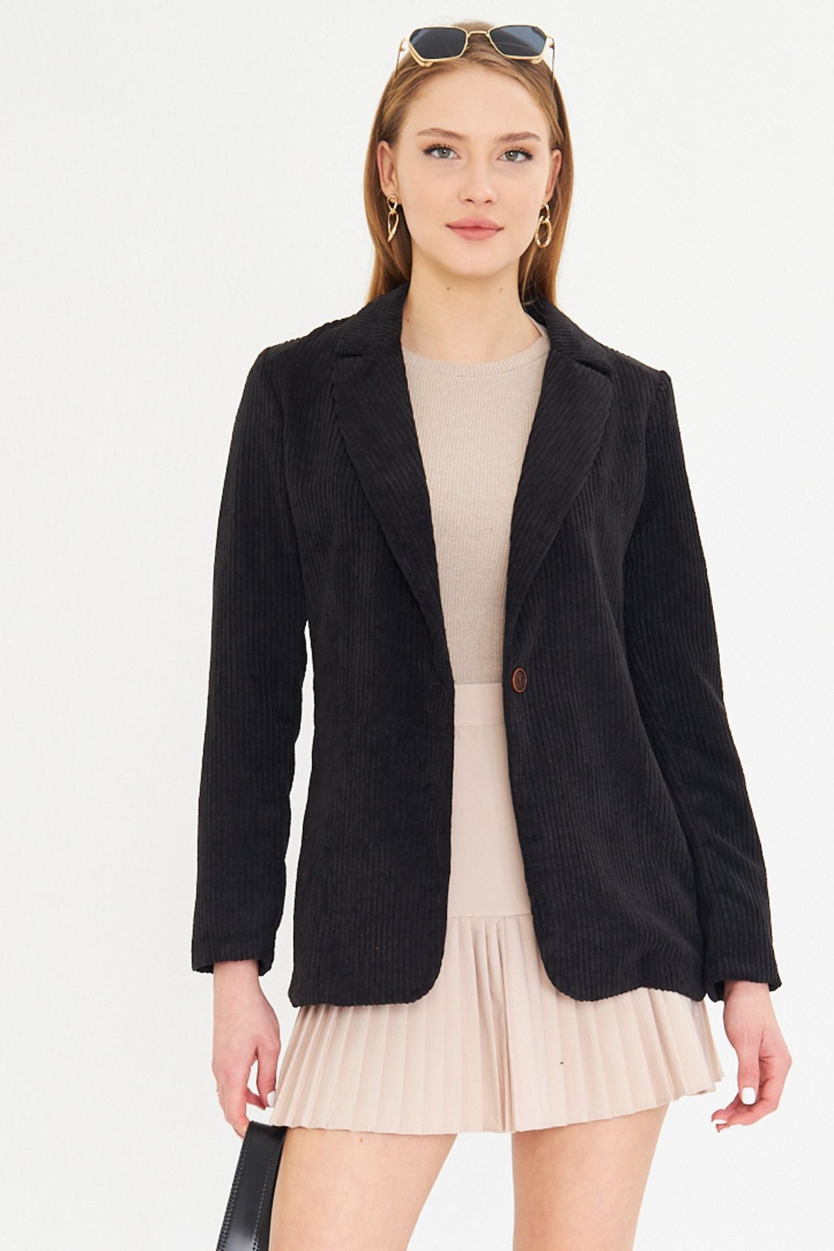 Woman Black Single button Velvet Jacket ARM-25K001108