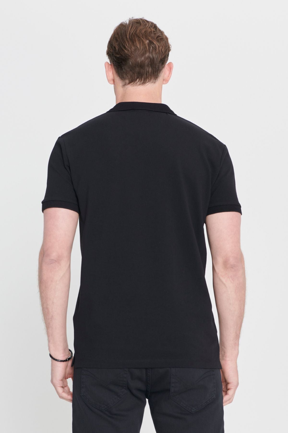 Men's black 100 %cotton curved Pike Slim Slim Fit Narrow Cut T -shirt