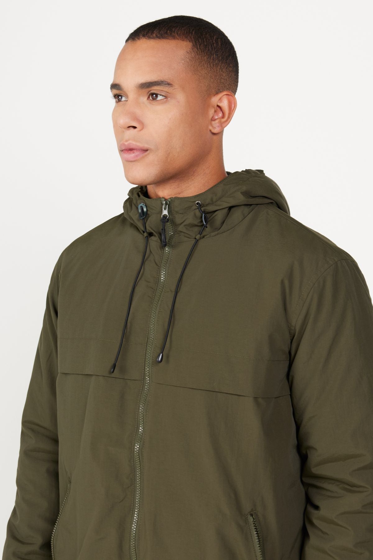 Men's Khaki Standard Fit Normal Normal Cut Hooded Side Pocket Coat