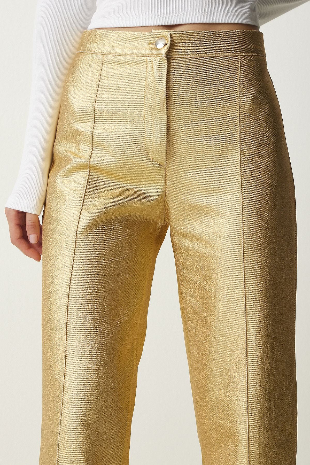 Female Metallic Yellow Metallic Carrot Pants UL00012
