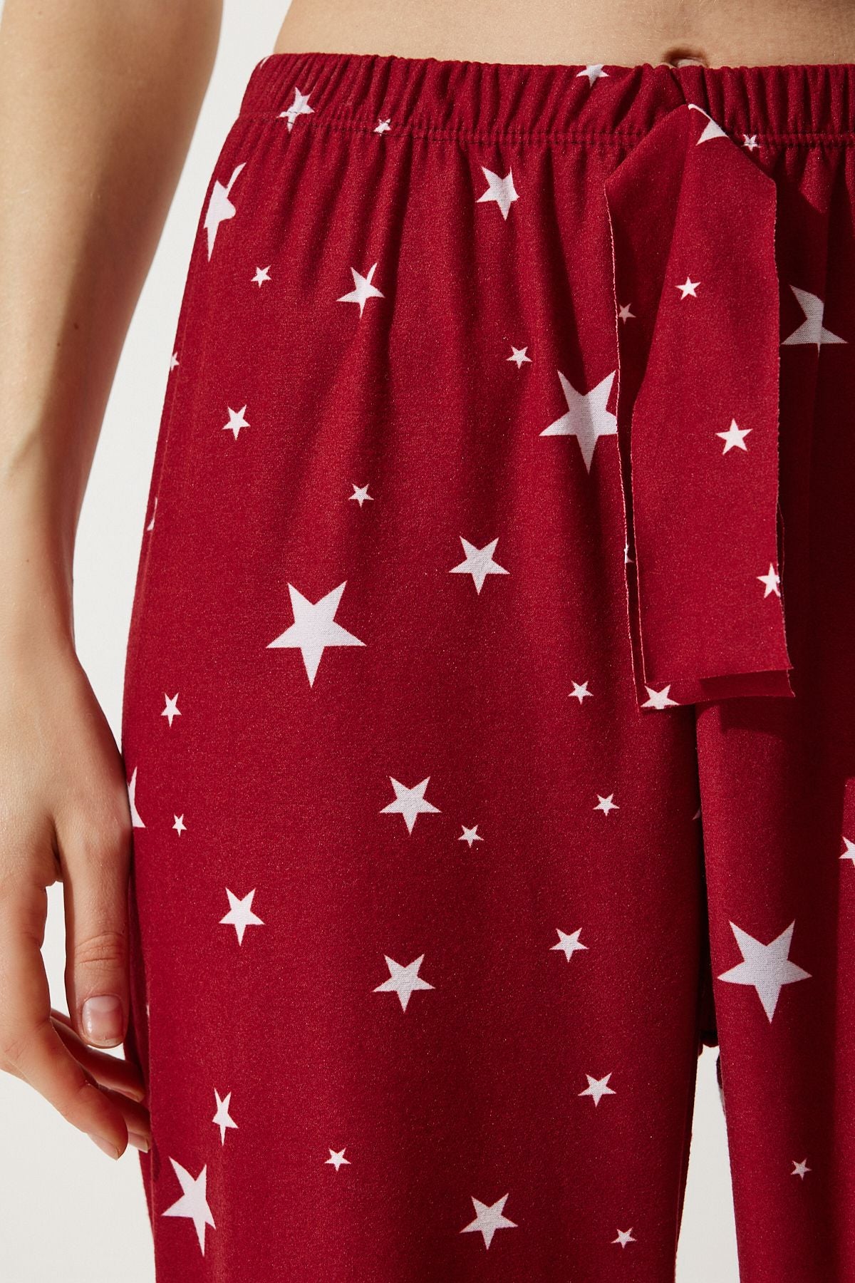 Woman Live Red Patterned Soft textured Knitting Pajama GF00002