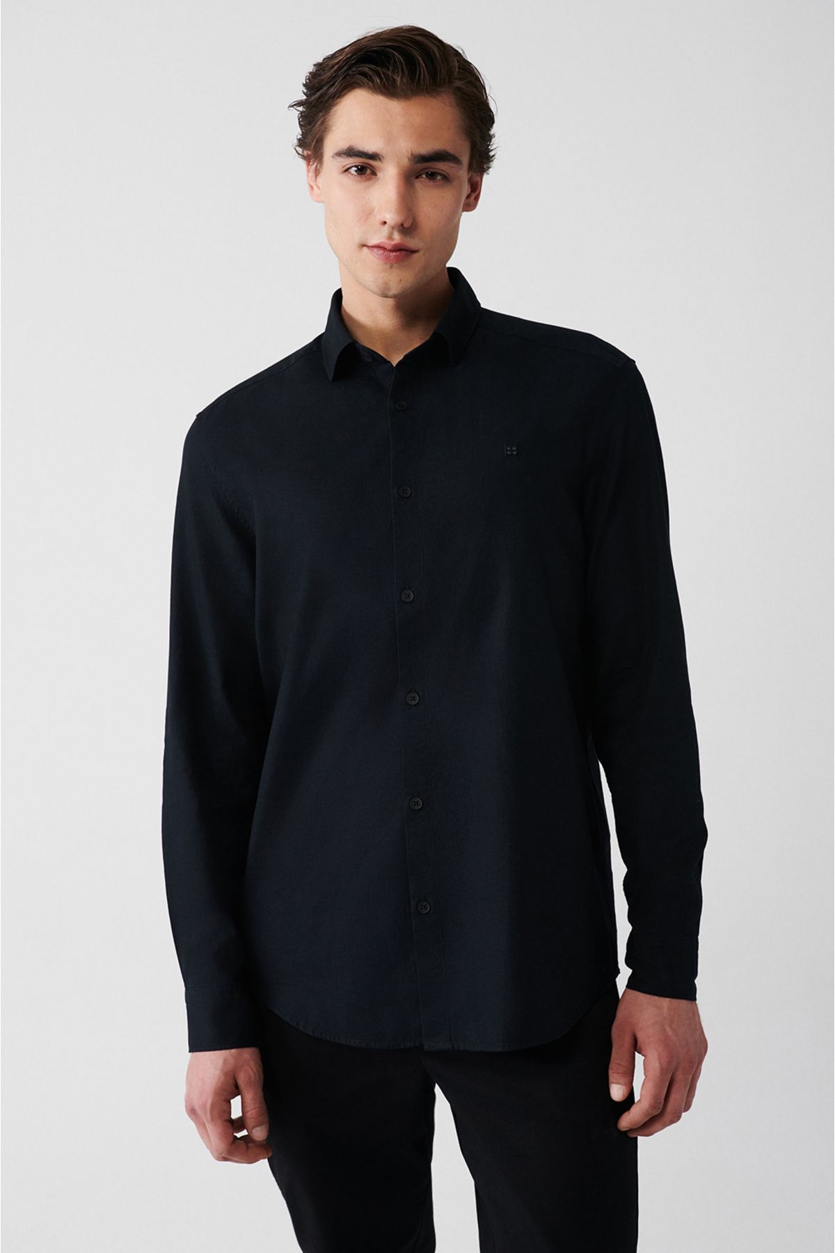 Men's black 100 %cotton classic collar shirt A31y2012