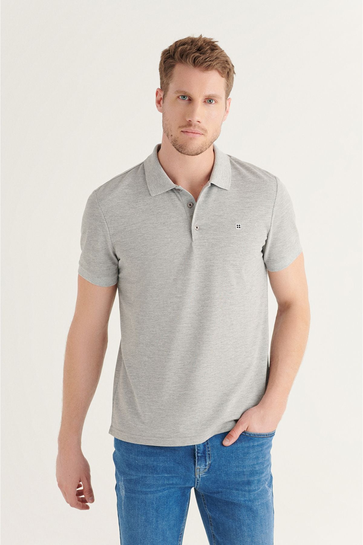Men's Gray 100 %Cotton Cool Polo Yaka T-shirt E001004