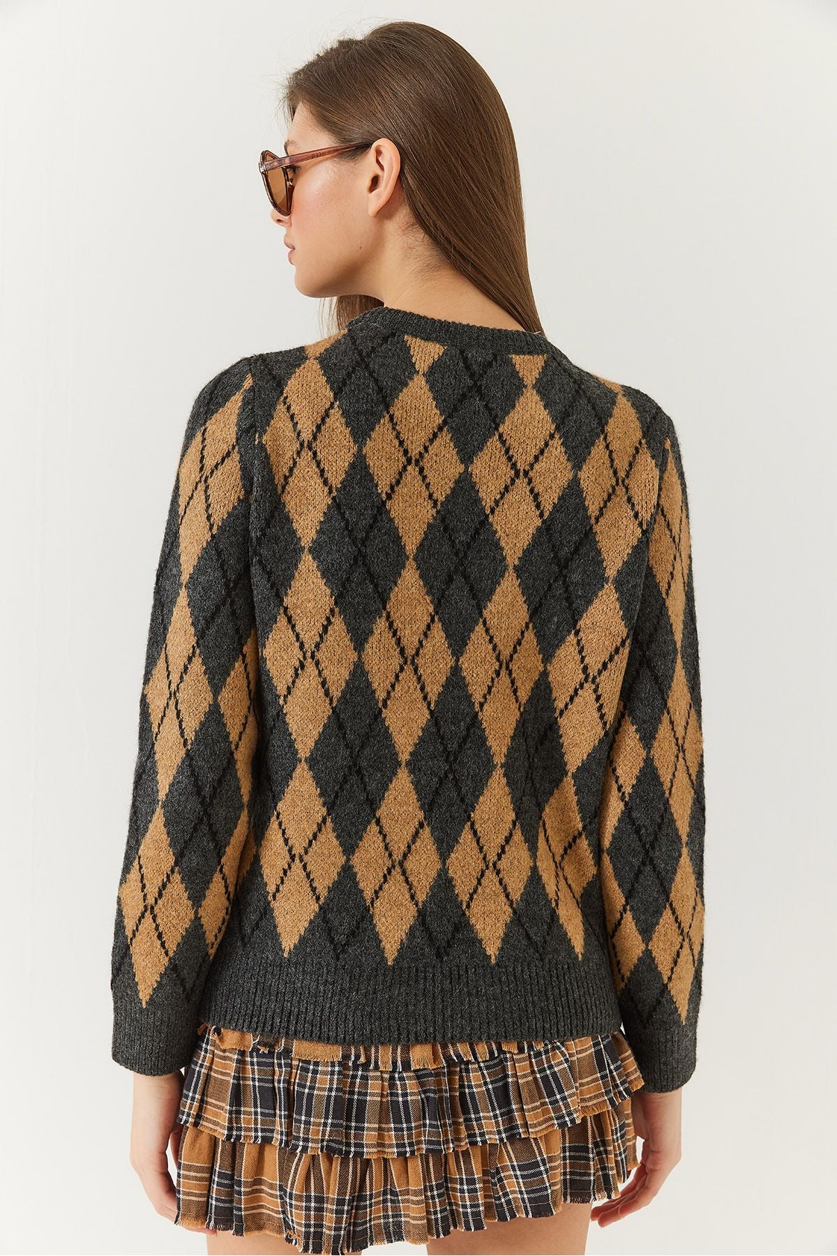 Female Bike Neck Baklava Patterned Sweater 241192 60261036