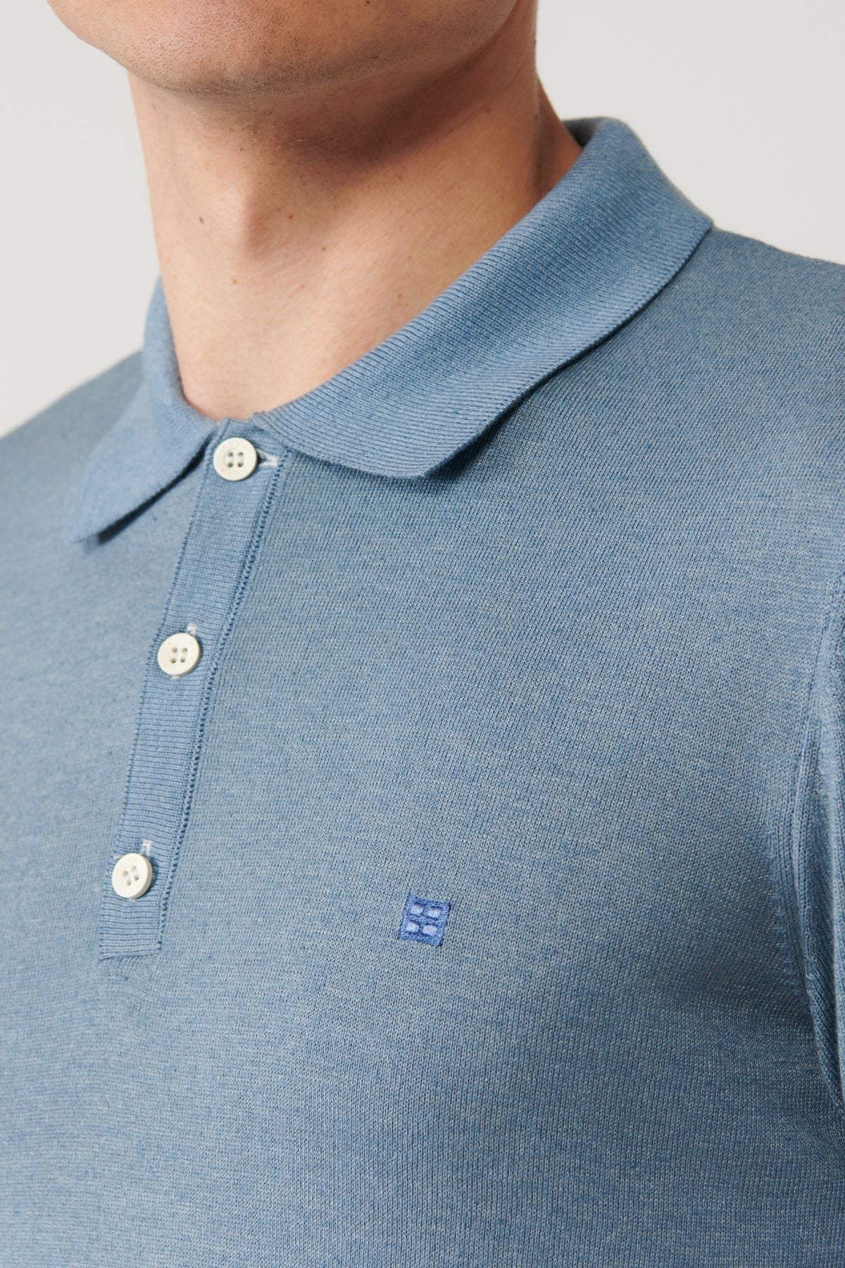 Erkek Indigo 3 Düğmeli Garment Dyed Polo Yaka Trico T-Shirt A41Y5068
