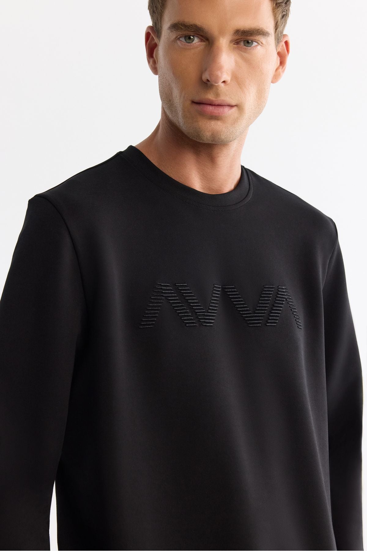 Men's black bike collar cotton printed elastan sweatshirt a42y1227